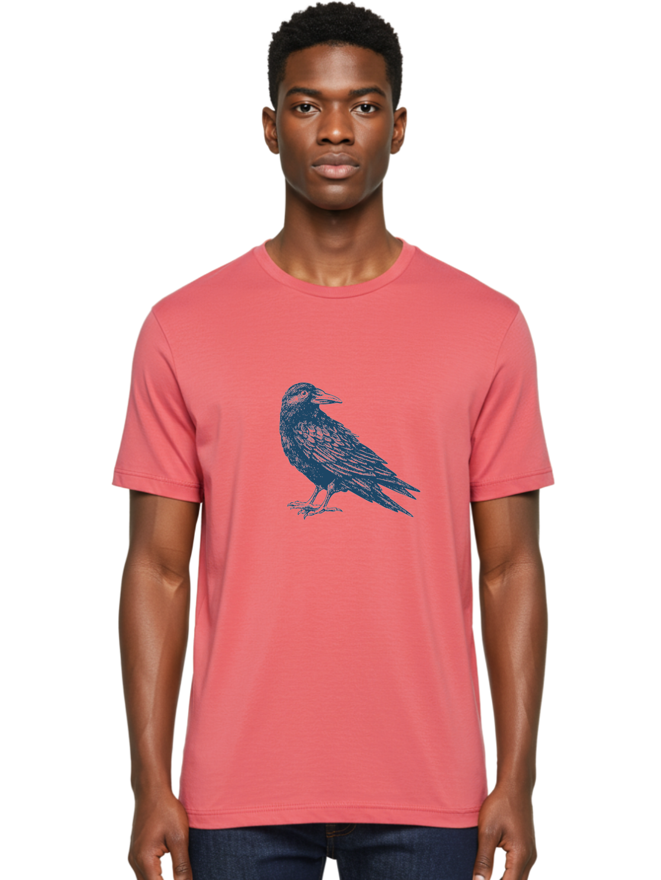Mystic Raven Men'S Graphic Tee, 100% Cotton, Comfortable Casual Summer Wear, Machine Washable, Dark Crow, Raven Silhouette, Bird Illustration, Mysterious Animal, Wildlife Art, Gothic Symbol, Sharp Beak, Feathered Creature, Symbolic Bird Aae527