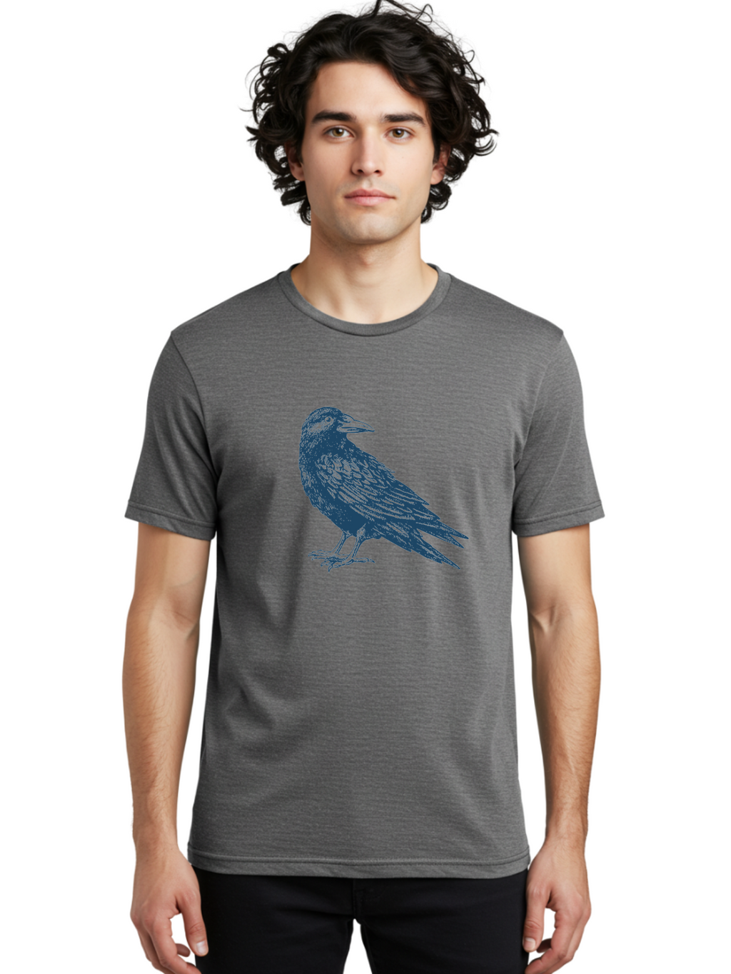 Mystic Raven Men'S Graphic Tee, 100% Cotton, Comfortable Casual Summer Wear, Machine Washable, Dark Crow, Raven Silhouette, Bird Illustration, Mysterious Animal, Wildlife Art, Gothic Symbol, Sharp Beak, Feathered Creature, Symbolic Bird Aae527
