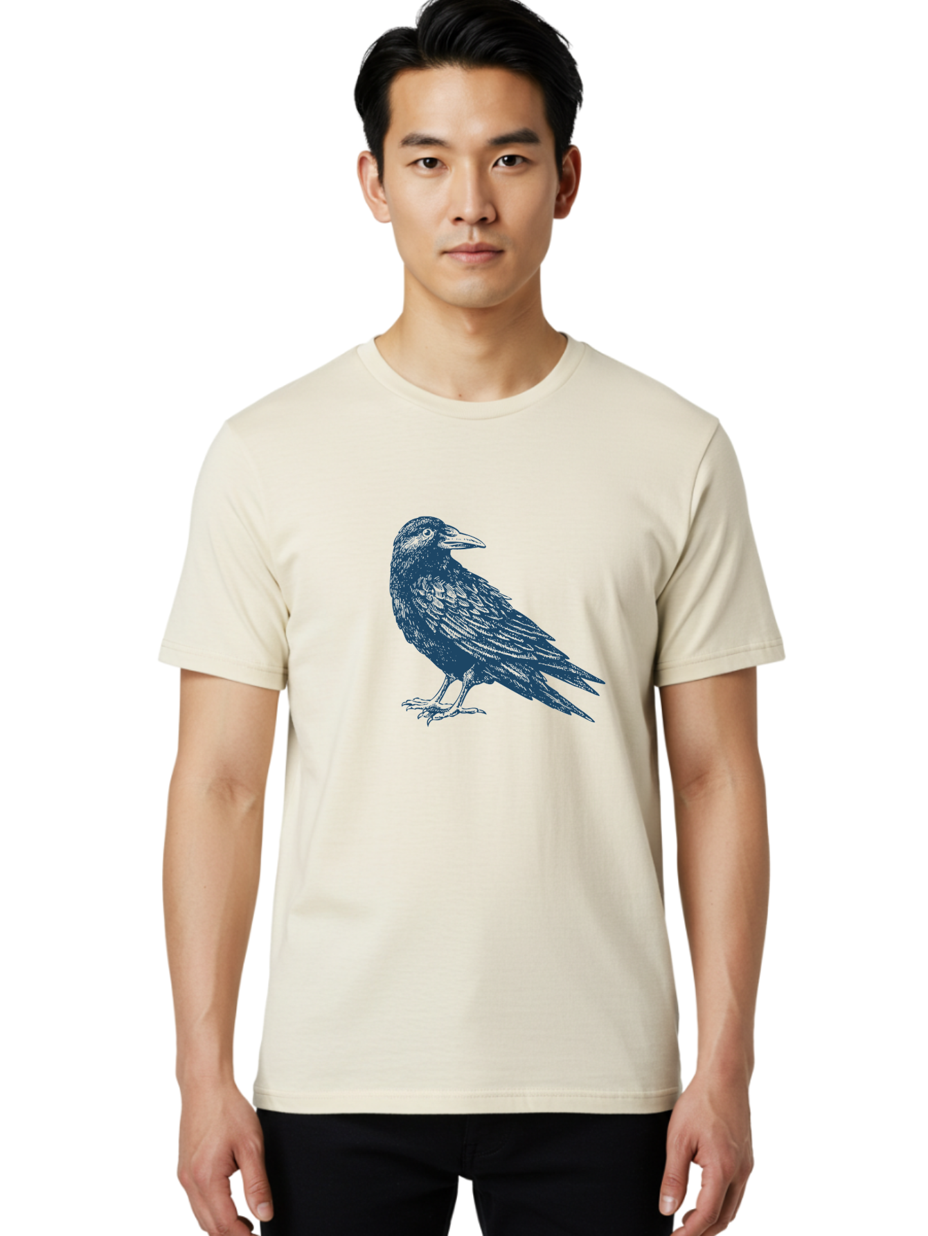 Mystic Raven Men'S Graphic Tee, 100% Cotton, Comfortable Casual Summer Wear, Machine Washable, Dark Crow, Raven Silhouette, Bird Illustration, Mysterious Animal, Wildlife Art, Gothic Symbol, Sharp Beak, Feathered Creature, Symbolic Bird Aae527