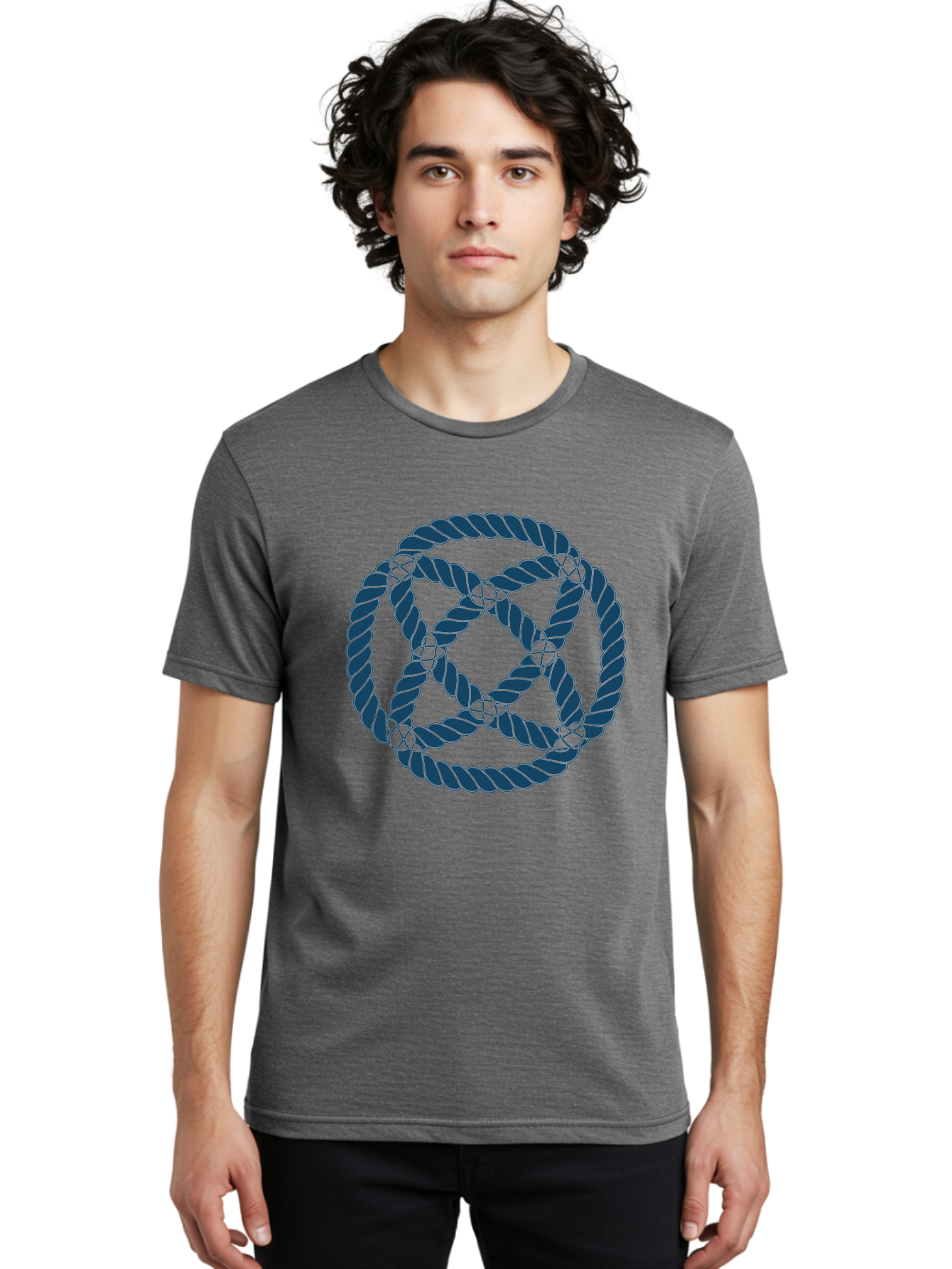Mystic Rope Grid Men'S Graphic Tee, 100% Cotton, Comfortable Casual Summer Wear, Machine Washable, Celtic Knot, Interlocking Pattern, Rope Design, Twisted Elements, Abstract Shape, Geometric Form, Symbolic Icon, Traditional Motif, Aae528