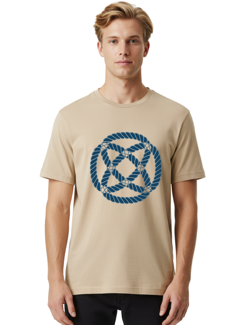 Mystic Rope Grid Men'S Graphic Tee, 100% Cotton, Comfortable Casual Summer Wear, Machine Washable, Celtic Knot, Interlocking Pattern, Rope Design, Twisted Elements, Abstract Shape, Geometric Form, Symbolic Icon, Traditional Motif, Aae528