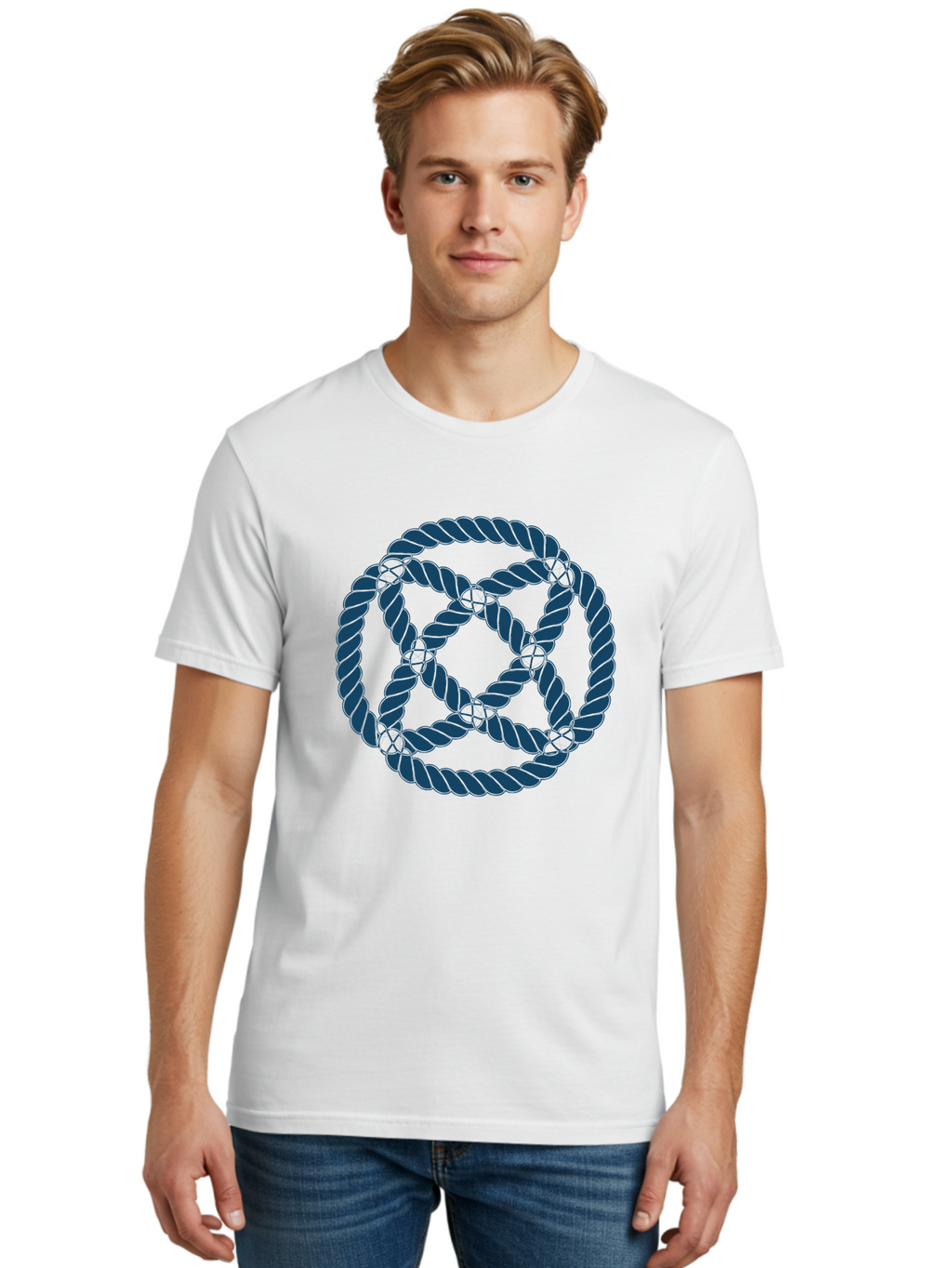 Mystic Rope Grid Men'S Graphic Tee, 100% Cotton, Comfortable Casual Summer Wear, Machine Washable, Celtic Knot, Interlocking Pattern, Rope Design, Twisted Elements, Abstract Shape, Geometric Form, Symbolic Icon, Traditional Motif, Aae528