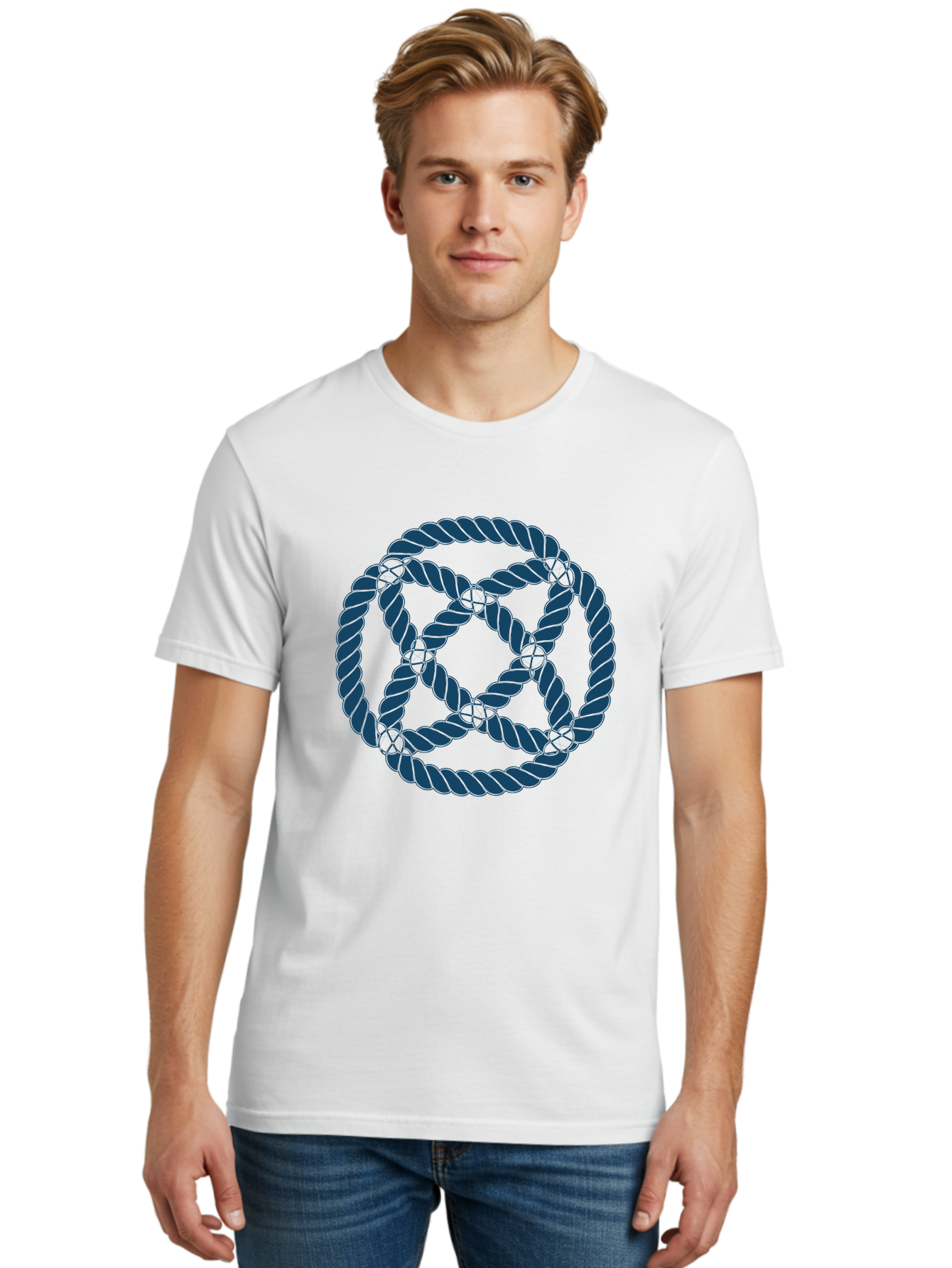 Mystic Rope Grid Men'S Graphic Tee, 100% Cotton, Comfortable Casual Summer Wear, Machine Washable, Celtic Knot, Interlocking Pattern, Rope Design, Twisted Elements, Abstract Shape, Geometric Form, Symbolic Icon, Traditional Motif, Aae528