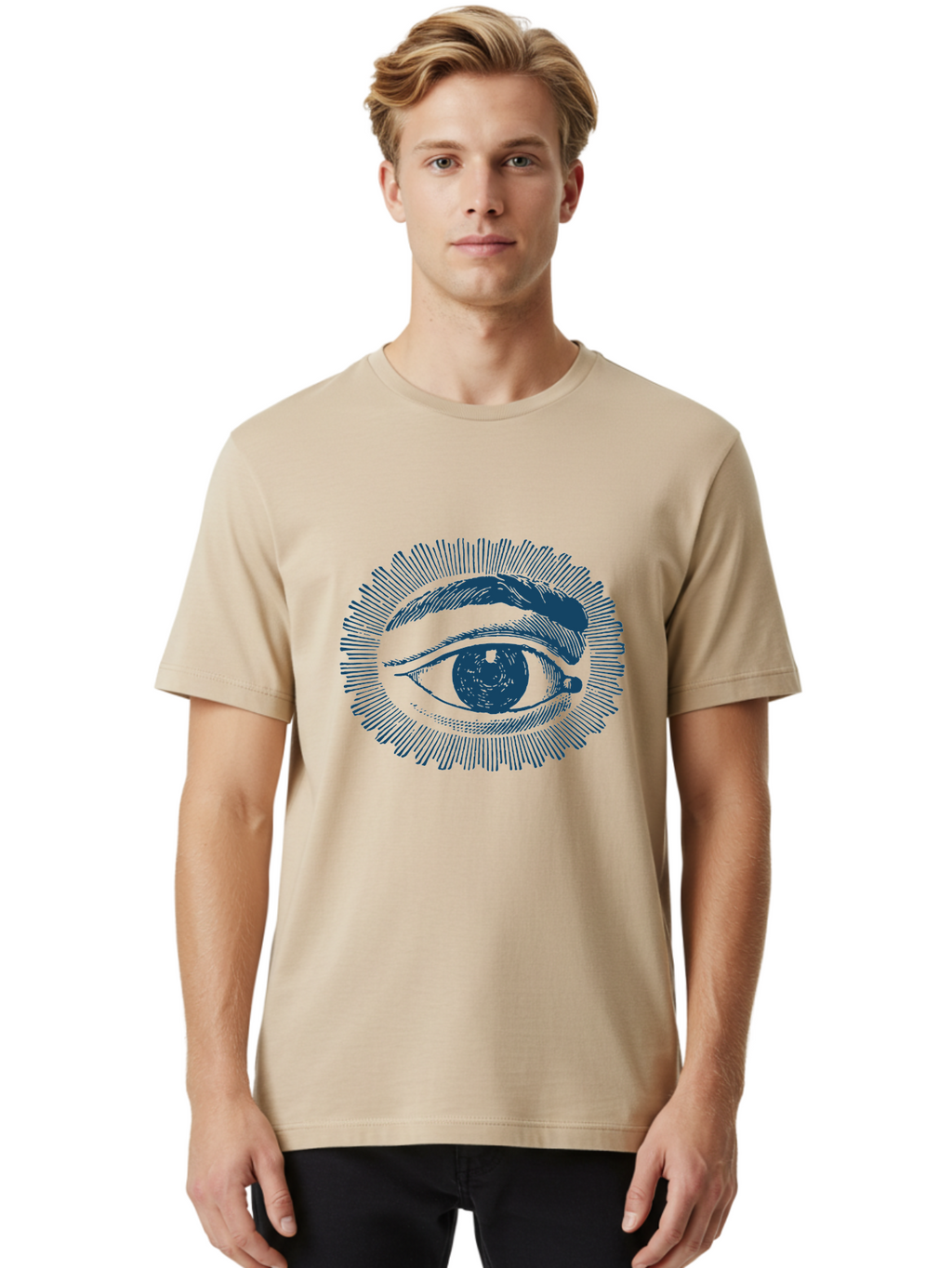Eye Men'S Graphic Tee, 100% Cotton, Comfortable Casual Summer Wear, Machine Washable, All-Seeing Eye, Eye Of Providence, Divine Guidance, Spiritual Symbolism, Mystical Illustration, Sketch Art, Abstract Shapes, Geometric Pattern, Aae530