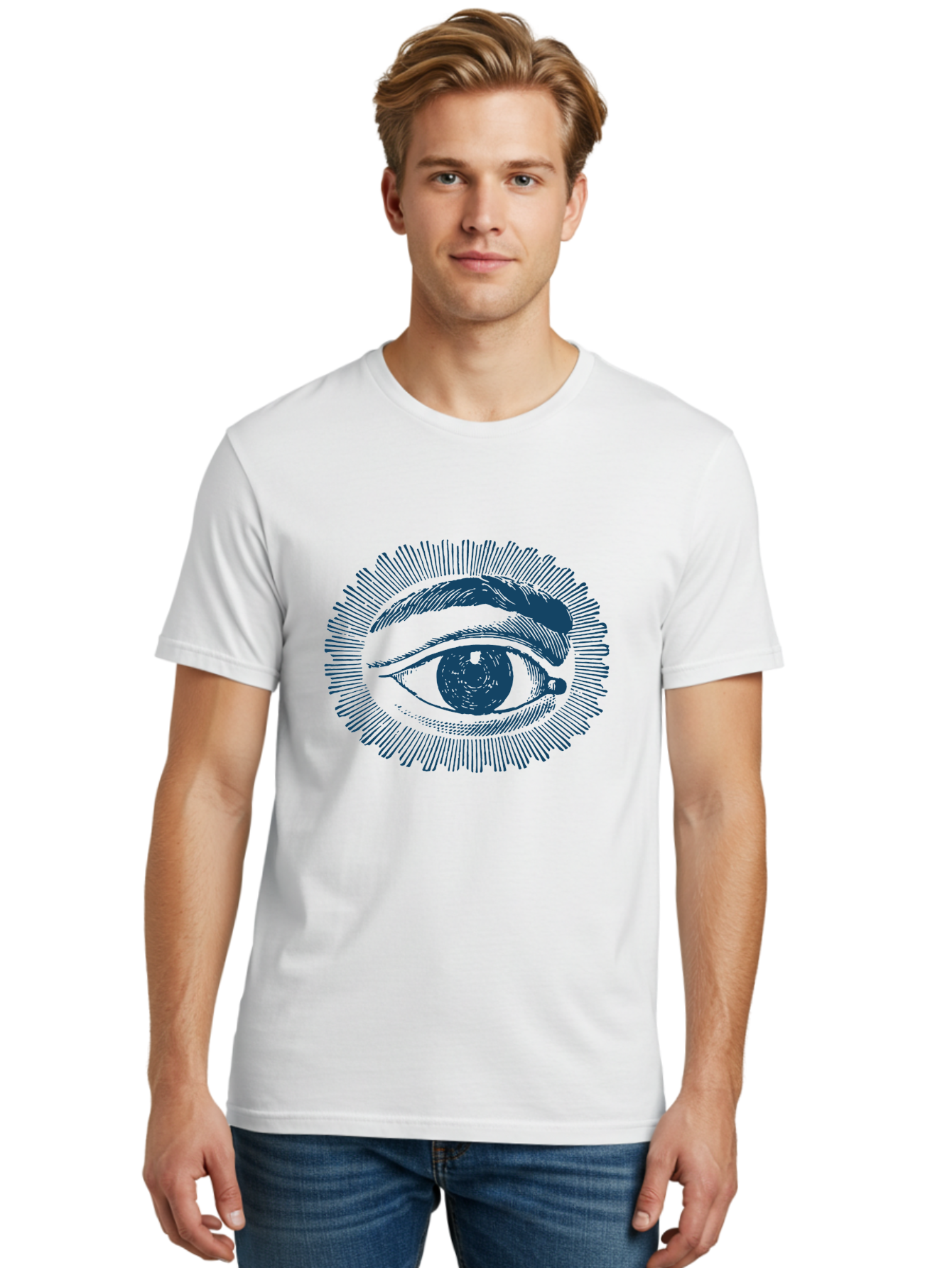 Eye Men'S Graphic Tee, 100% Cotton, Comfortable Casual Summer Wear, Machine Washable, All-Seeing Eye, Eye Of Providence, Divine Guidance, Spiritual Symbolism, Mystical Illustration, Sketch Art, Abstract Shapes, Geometric Pattern, Aae530