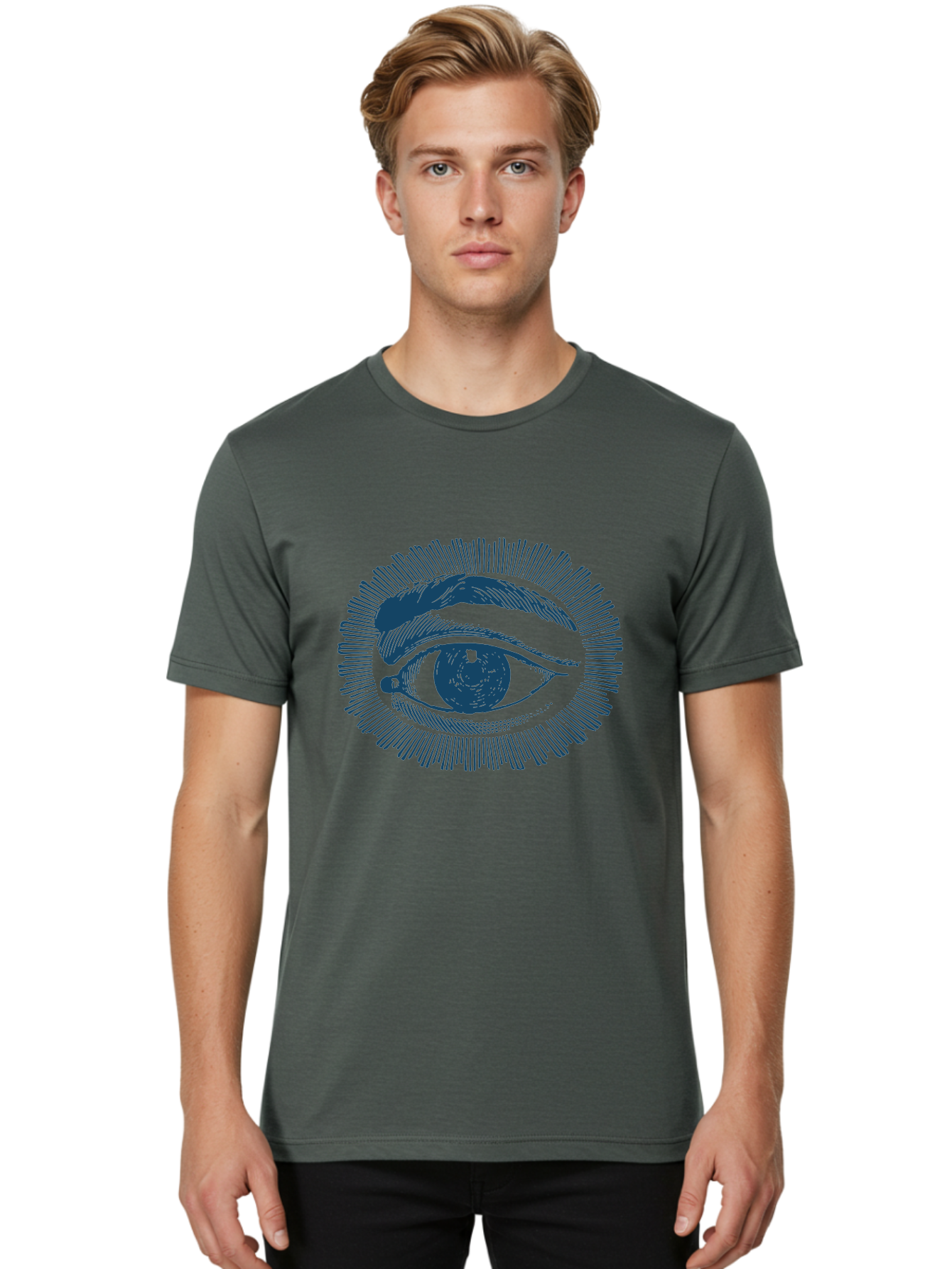 Mystical Style Eye 2 Men'S Graphic Tee, 100% Cotton, Comfortable Casual Summer Wear, Machine Washable, All-Seeing Eye, Human Eye, Close-Up View, Eyebrow Detail, Line Art, Mystical Symbol, Illustration Art, Symbol Of Insight Aae531