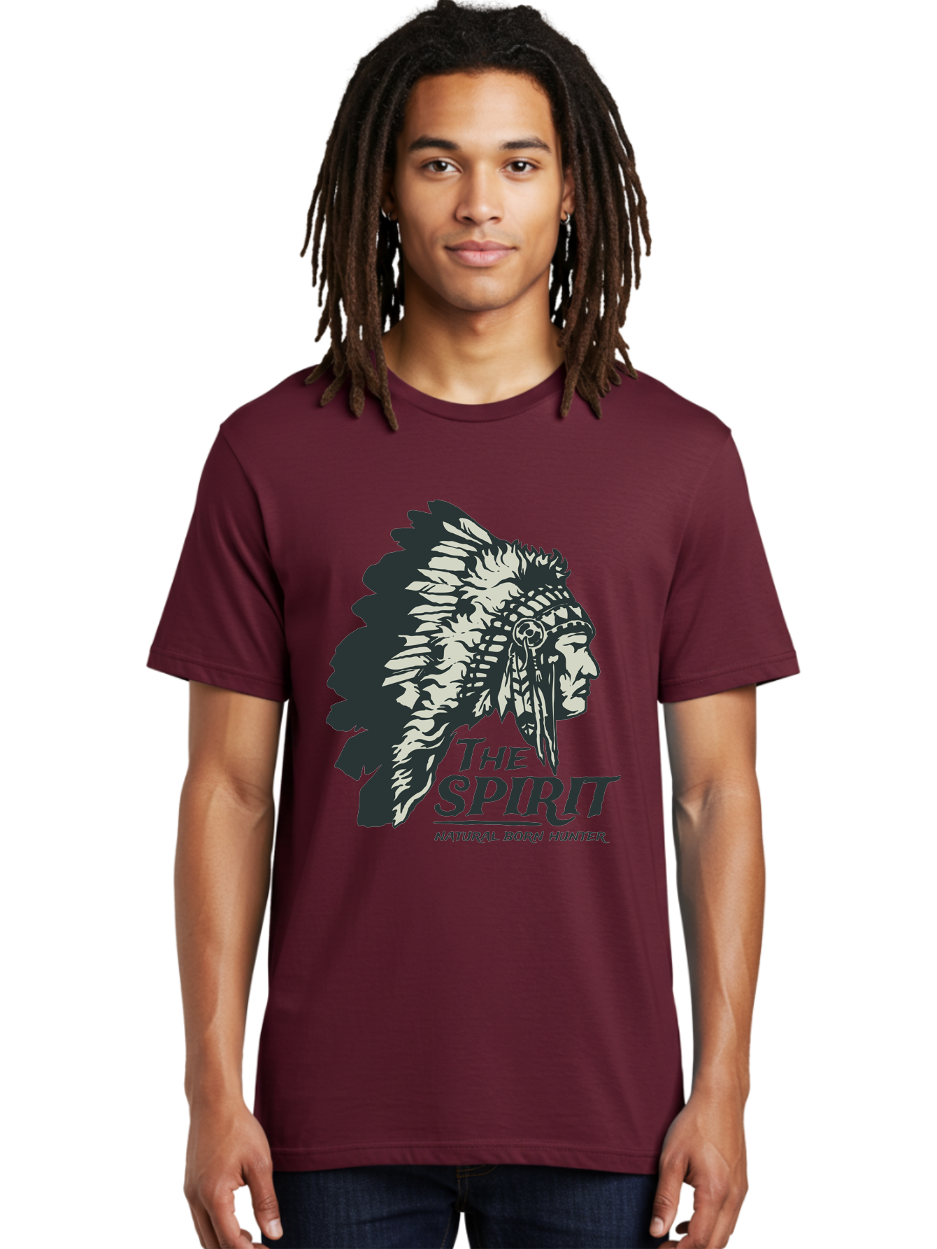 Natural Born Hunter Men'S Graphic Tee, 100% Cotton, Comfortable Casual Summer Wear, Machine Washable, Native American Chief, Feathered Headdress, Natural Born Hunter, Tribal Heritage, Outdoorsman, Hunting Culture, Rugged Individualism, Aae532