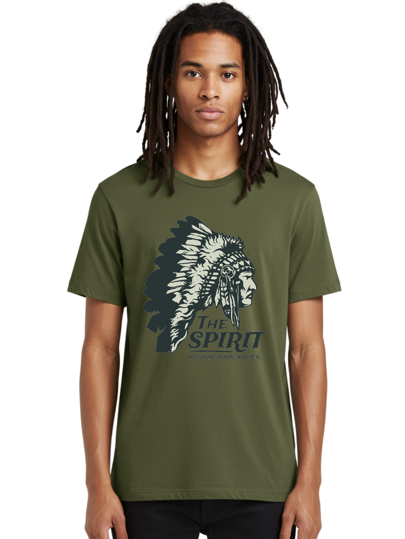 Natural Born Hunter Men'S Graphic Tee, 100% Cotton, Comfortable Casual Summer Wear, Machine Washable, Native American Chief, Feathered Headdress, Natural Born Hunter, Tribal Heritage, Outdoorsman, Hunting Culture, Rugged Individualism, Aae532