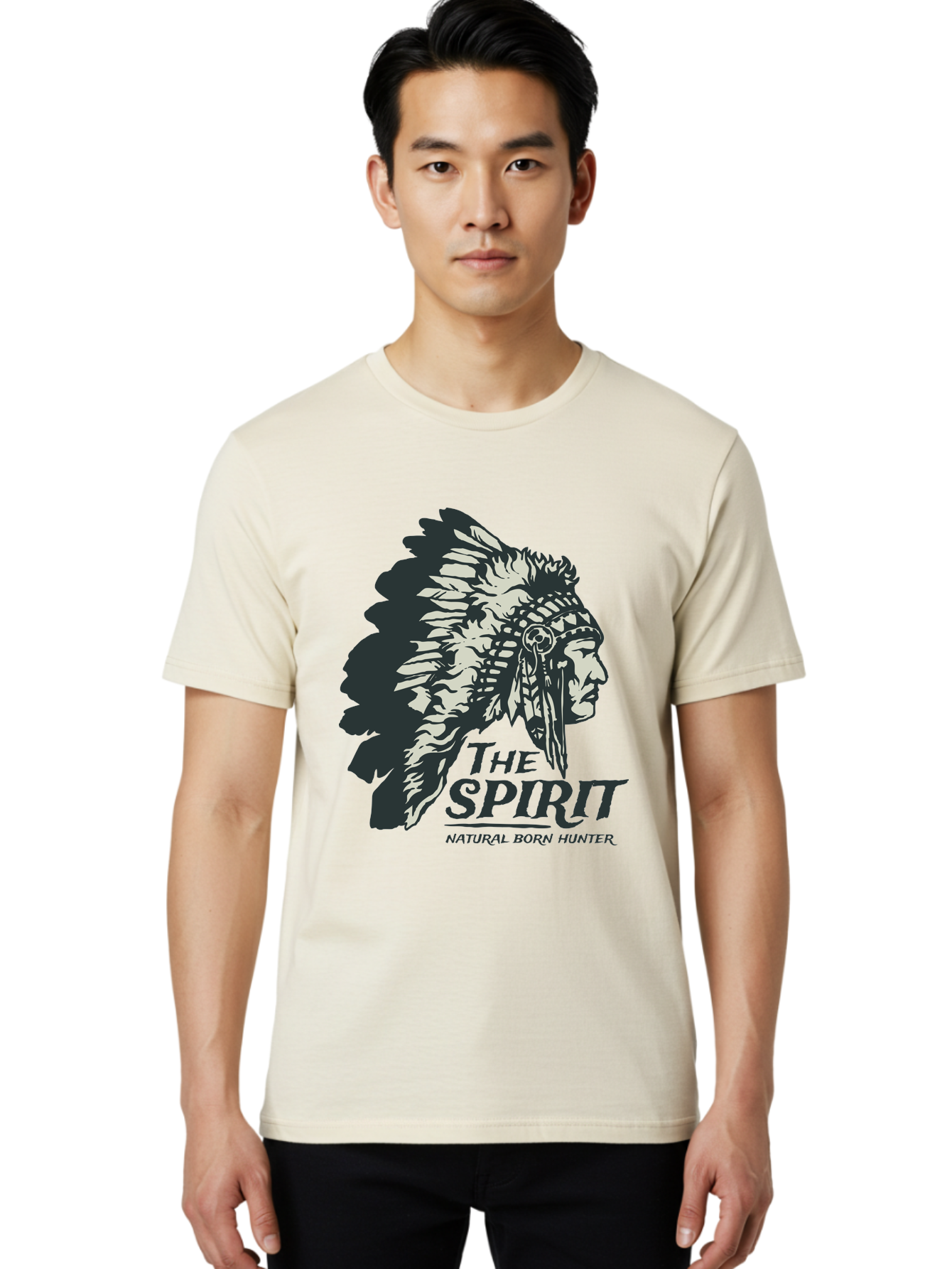 Natural Born Hunter Men'S Graphic Tee, 100% Cotton, Comfortable Casual Summer Wear, Machine Washable, Native American Chief, Feathered Headdress, Natural Born Hunter, Tribal Heritage, Outdoorsman, Hunting Culture, Rugged Individualism, Aae532