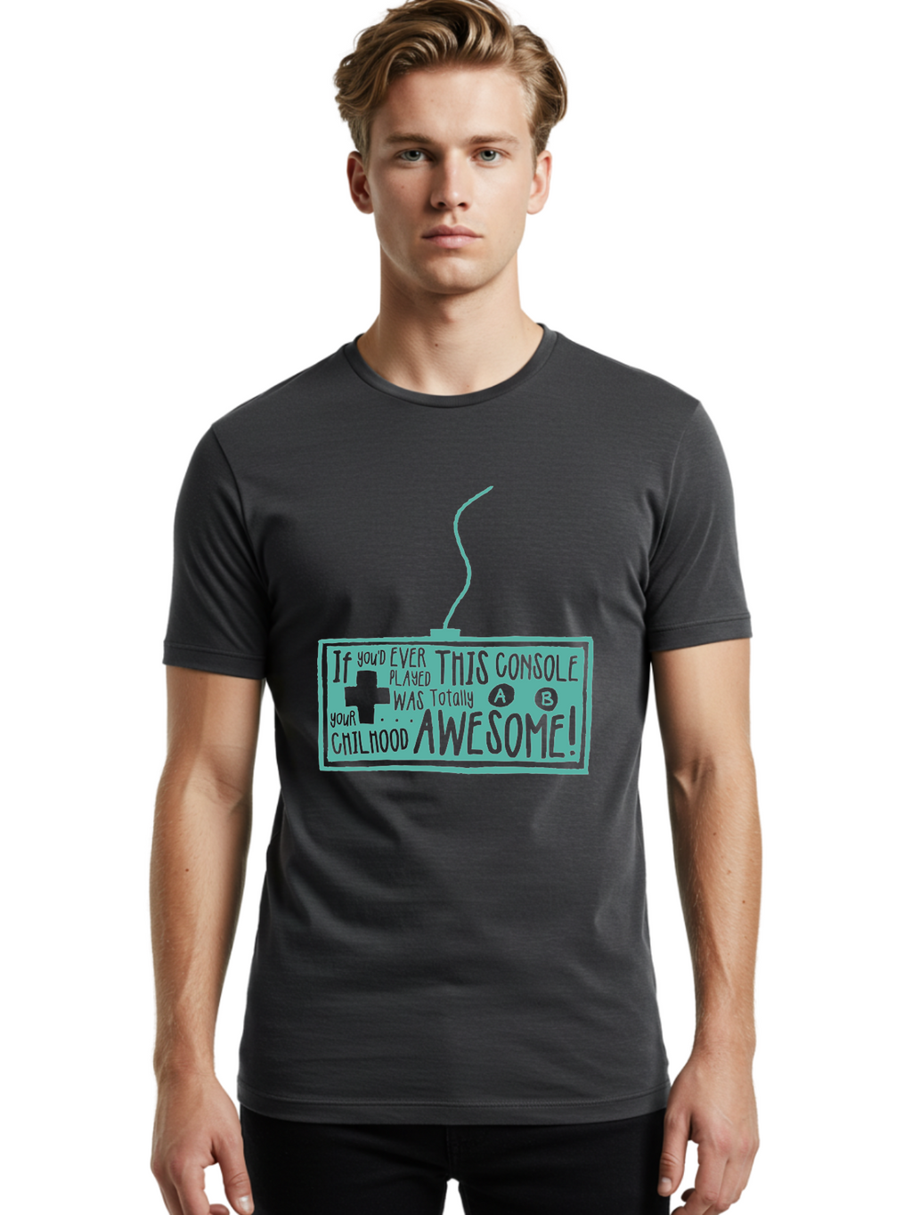 Never Stop Playing Men'S Graphic Tee, 100% Cotton, Comfortable Casual Summer Wear, Machine Washable, Retro Video Game Console, Vintage Gaming, Nostalgic Technology, Classic Video Games, Console Awesomeness, Power Cord, Playful Typography, Aae533