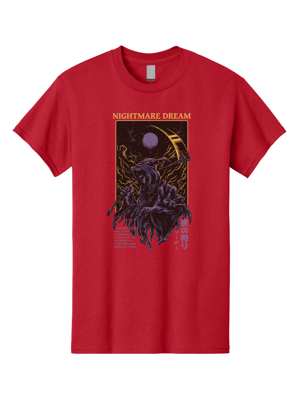 Nightmare Dream Men'S Graphic Tee, 100% Cotton, Comfortable Casual Summer Wear, Machine Washable, Grim Reaper Illustration, Nightmares And Dreams, Dark Fantasy, Purple And Gold, Mystical Night, Reaper With Scythe, Horror Elements, Aae534
