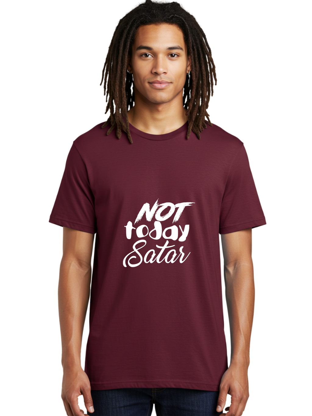 Not Today Satar Men'S Graphic Tee, 100% Cotton, Comfortable Casual Summer Wear, Machine Washable, Motivational Quotes, Inspirational Sayings, Not Today Satar, White Text On Green, Bold Font, Cursive Script, Motivational Posters, Positivity, Aae542