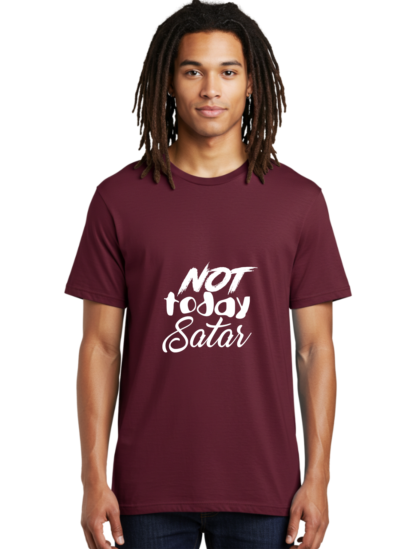Not Today Satar Men'S Graphic Tee, 100% Cotton, Comfortable Casual Summer Wear, Machine Washable, Motivational Quotes, Inspirational Sayings, Not Today Satar, White Text On Green, Bold Font, Cursive Script, Motivational Posters, Positivity, Aae542