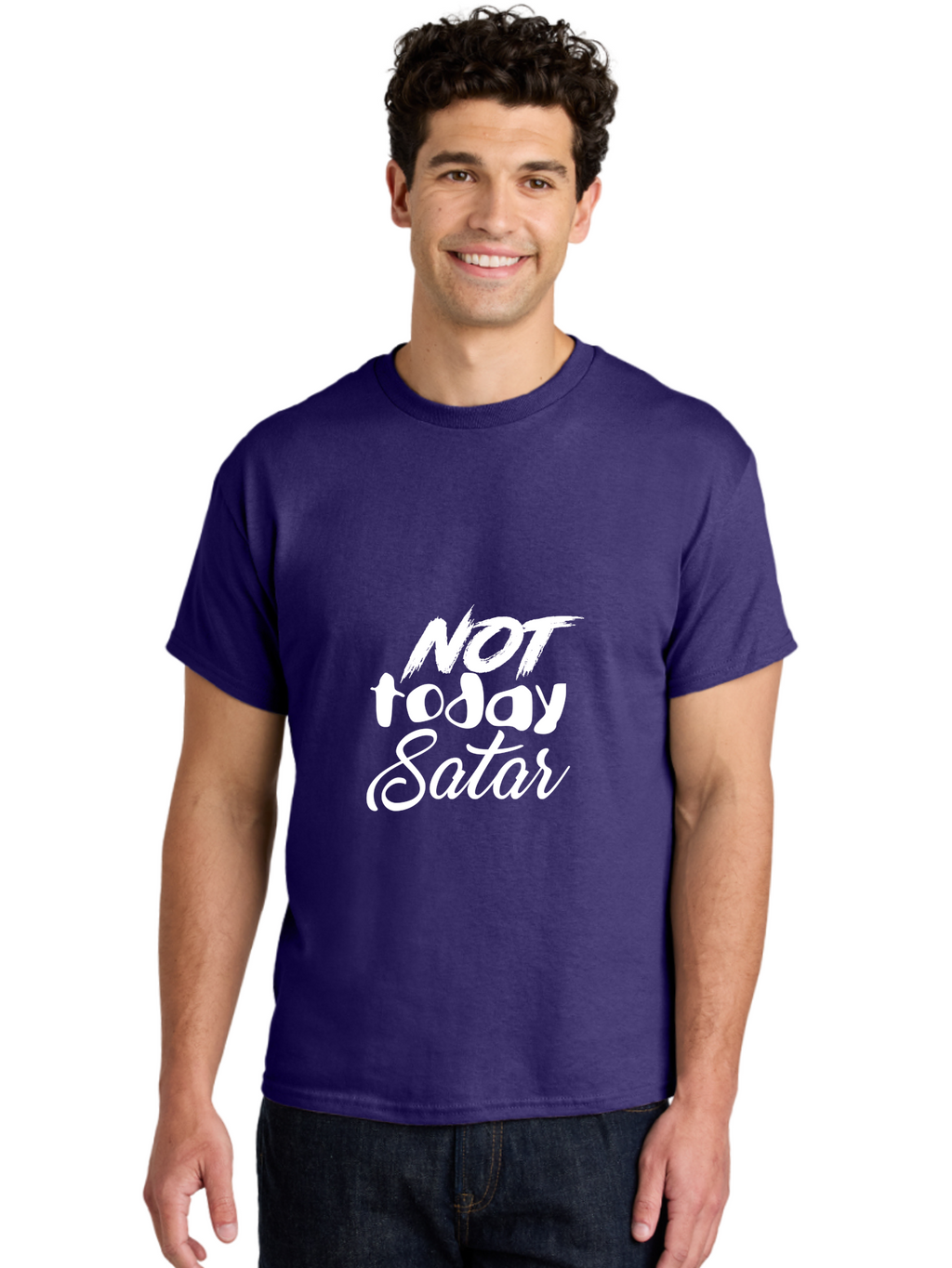 Not Today Satar Men'S Graphic Tee, 100% Cotton, Comfortable Casual Summer Wear, Machine Washable, Motivational Quotes, Inspirational Sayings, Not Today Satar, White Text On Green, Bold Font, Cursive Script, Motivational Posters, Positivity, Aae542