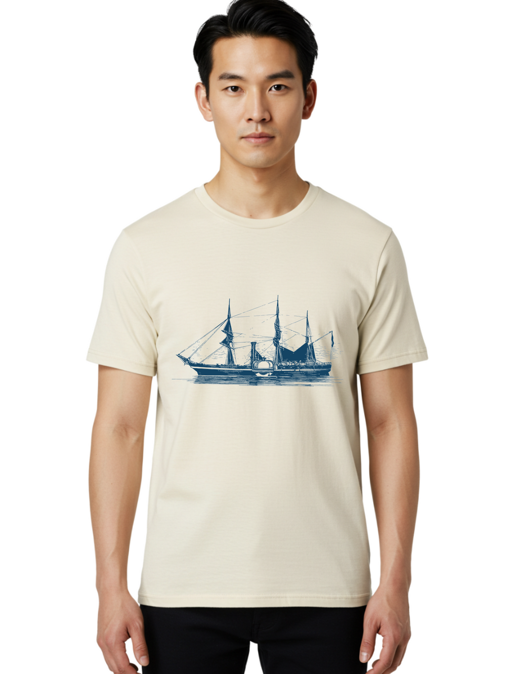Ocean Ghost Ship Men'S Graphic Tee, 100% Cotton, Comfortable Casual Summer Wear, Machine Washable, Tall Ship Sailing, Historical Sailing Vessel, Nautical Scene, Classic Boat, Maritime Heritage, Vintage Sailing Ship, Ocean Liner, Tall Masts Aae546