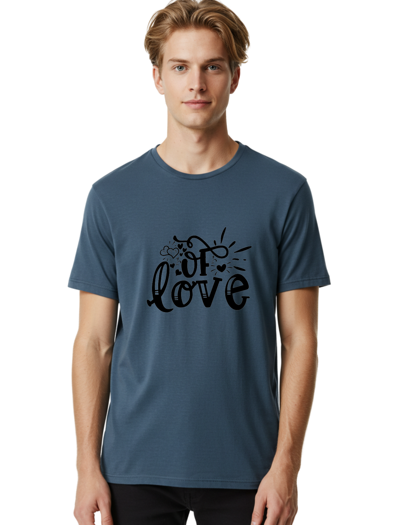 Of Love Men'S Graphic Tee, 100% Cotton, Comfortable Casual Summer Wear, Machine Washable, Heartfelt Illustration, Love Design, Decorative Typography, Whimsical Hearts, Illustration Art, Heart Theme, Love Quote Aae549