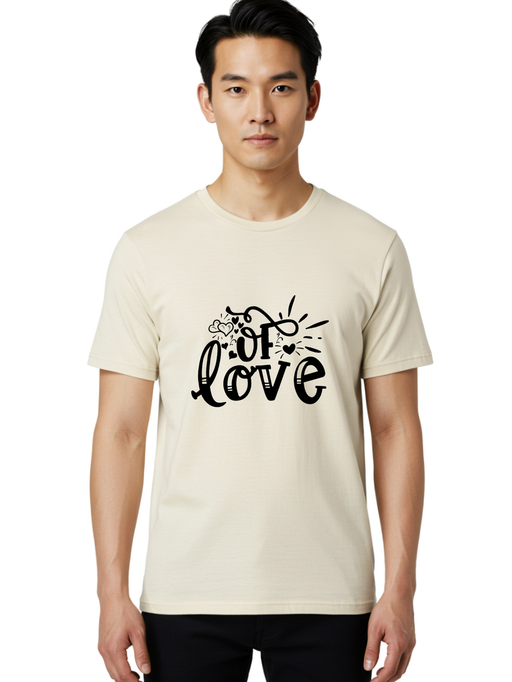 Of Love Men'S Graphic Tee, 100% Cotton, Comfortable Casual Summer Wear, Machine Washable, Heartfelt Illustration, Love Design, Decorative Typography, Whimsical Hearts, Illustration Art, Heart Theme, Love Quote Aae549