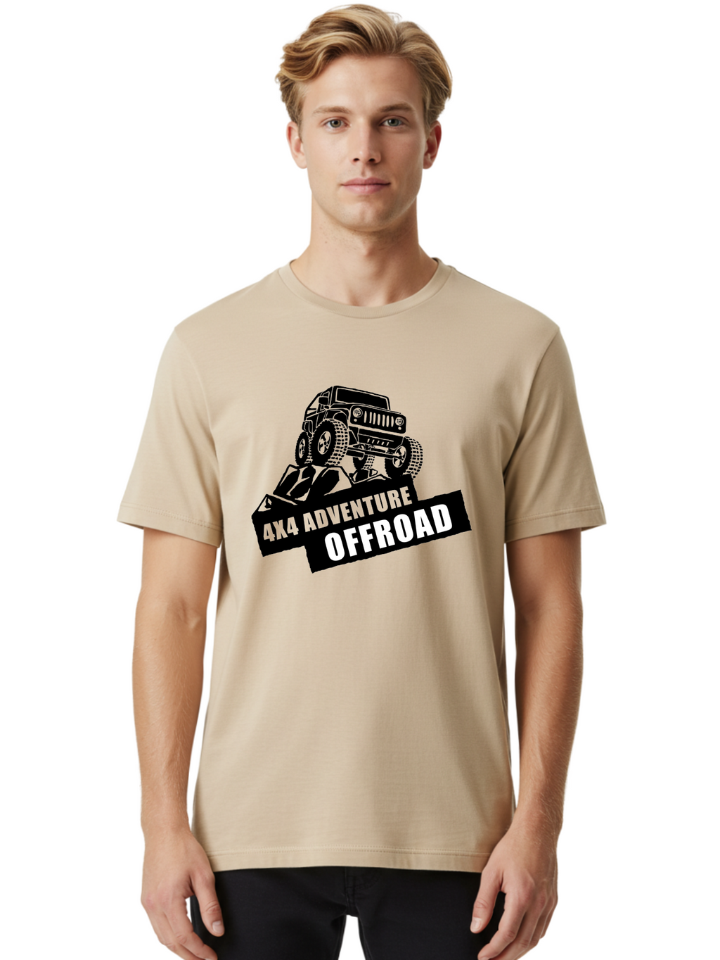 Offroad Adventure Men'S Graphic Tee, 100% Cotton, Comfortable Casual Summer Wear, Machine Washable, 4X4 Adventure, Offroad Vehicle, Rugged Terrain, Jeep Wrangler, Outdoor Excitement, Adventure Seeking, Offroading, Four-Wheel Drive, Aae550