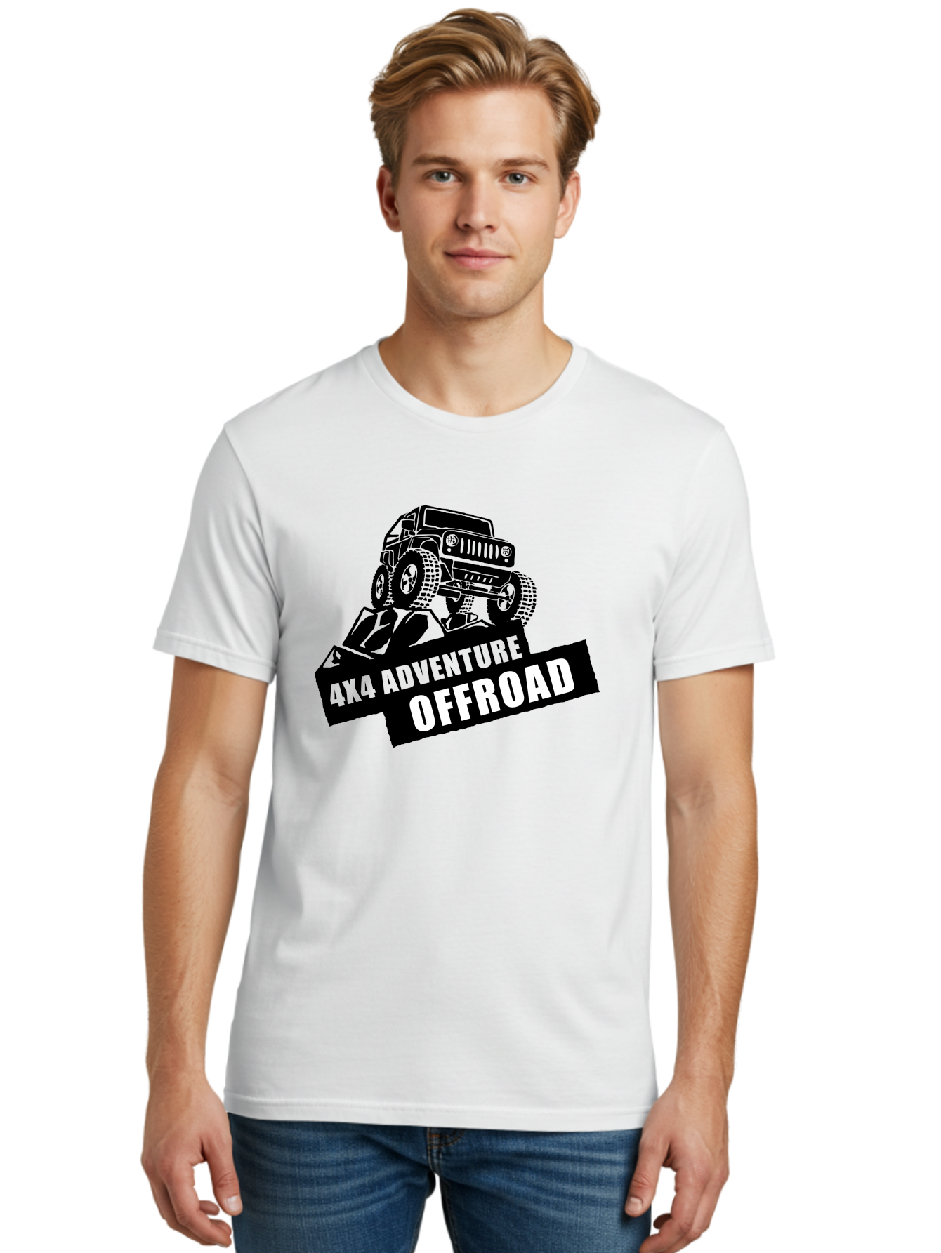 Offroad Adventure Men'S Graphic Tee, 100% Cotton, Comfortable Casual Summer Wear, Machine Washable, 4X4 Adventure, Offroad Vehicle, Rugged Terrain, Jeep Wrangler, Outdoor Excitement, Adventure Seeking, Offroading, Four-Wheel Drive, Aae550