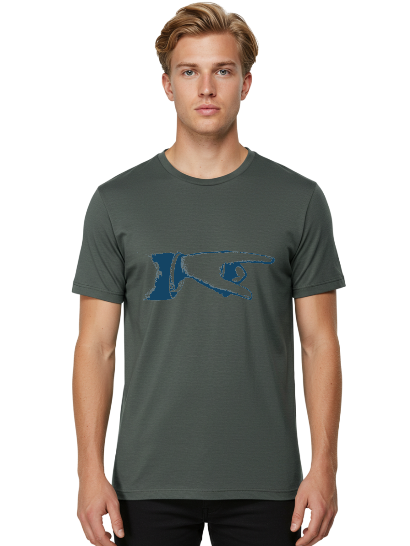 Old Fashioned Direction Hand Men'S Graphic Tee, 100% Cotton, Comfortable Casual Summer Wear, Machine Washable, Pointing Hand Gesture, Hand Illustration, Finger Pointing, Directional Indicator, Interactive Art, Blue And Green Graphic Aae552