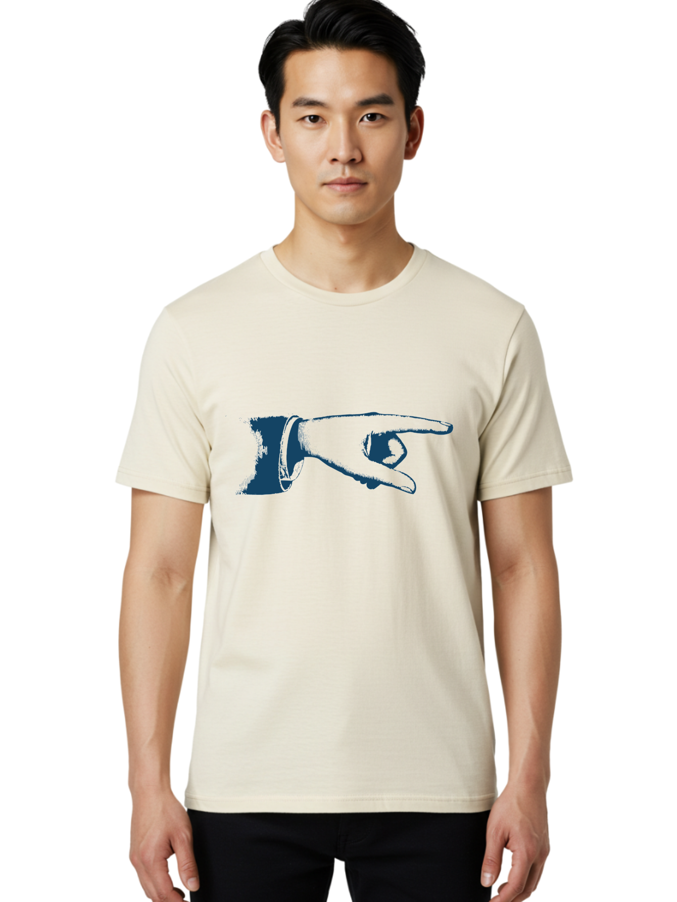 Old Fashioned Direction Hand Men'S Graphic Tee, 100% Cotton, Comfortable Casual Summer Wear, Machine Washable, Pointing Hand Gesture, Hand Illustration, Finger Pointing, Directional Indicator, Interactive Art, Blue And Green Graphic Aae552
