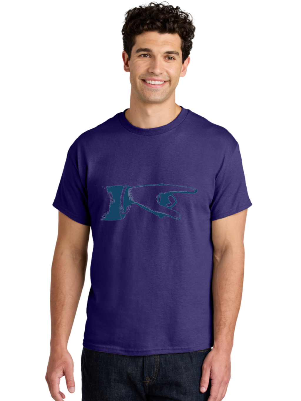 Old Fashioned Direction Hand Men'S Graphic Tee, 100% Cotton, Comfortable Casual Summer Wear, Machine Washable, Pointing Hand Gesture, Hand Illustration, Finger Pointing, Directional Indicator, Interactive Art, Blue And Green Graphic Aae552