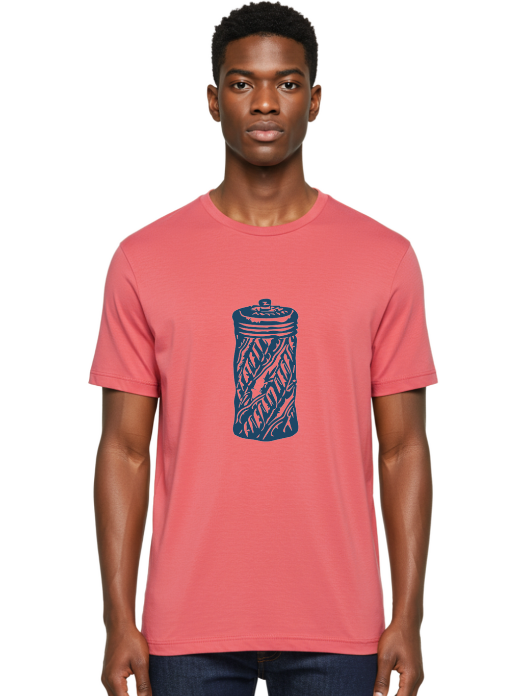Old-Box Men'S Graphic Tee, 100% Cotton, Comfortable Casual Summer Wear, Machine Washable, Cookie Jar, Leaf Pattern, Kitchen Container, Tableware, Graphic Illustration, Abstract Leaf Design, Blue And Green Aae562