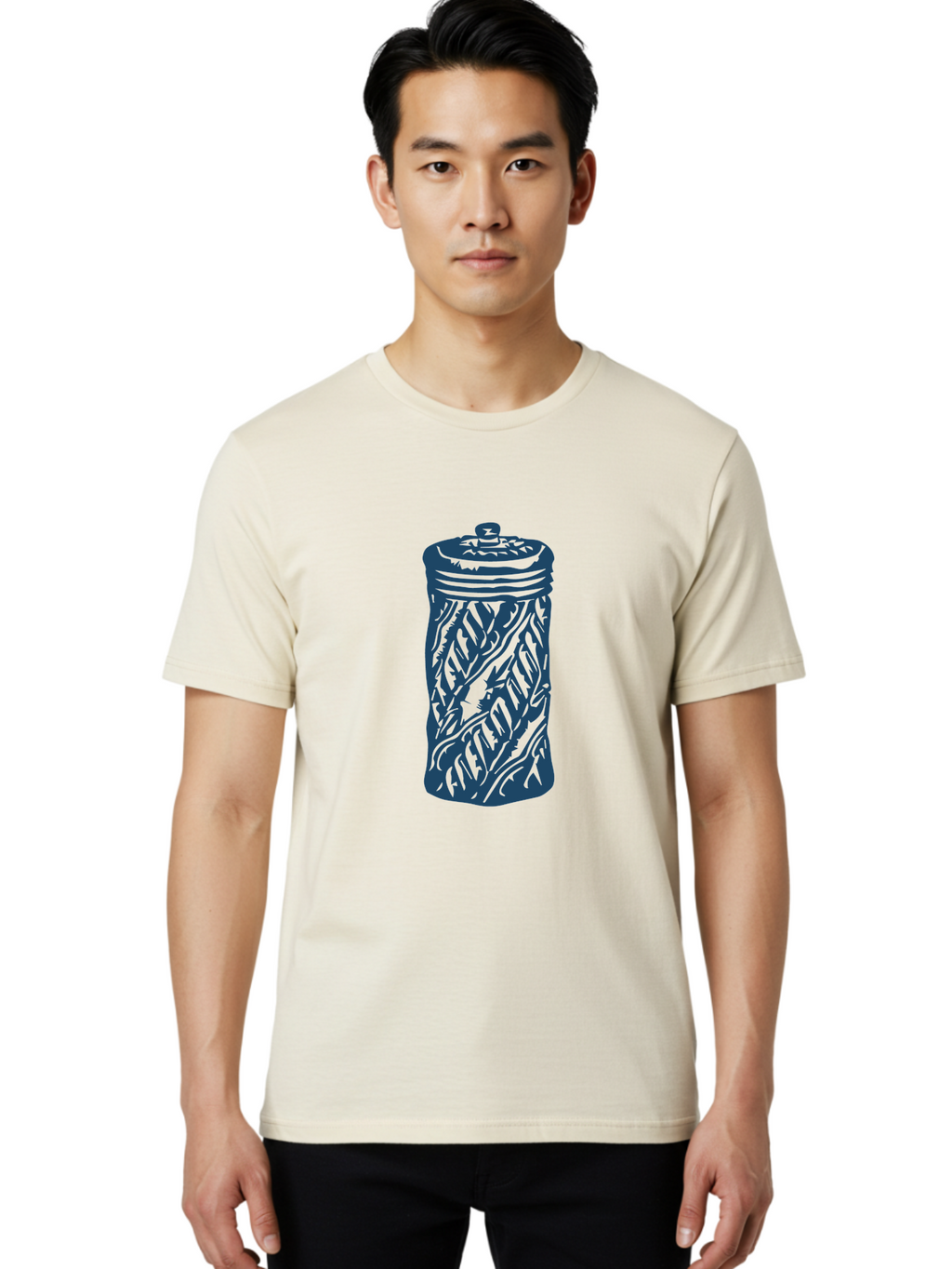 Old-Box Men'S Graphic Tee, 100% Cotton, Comfortable Casual Summer Wear, Machine Washable, Cookie Jar, Leaf Pattern, Kitchen Container, Tableware, Graphic Illustration, Abstract Leaf Design, Blue And Green Aae562