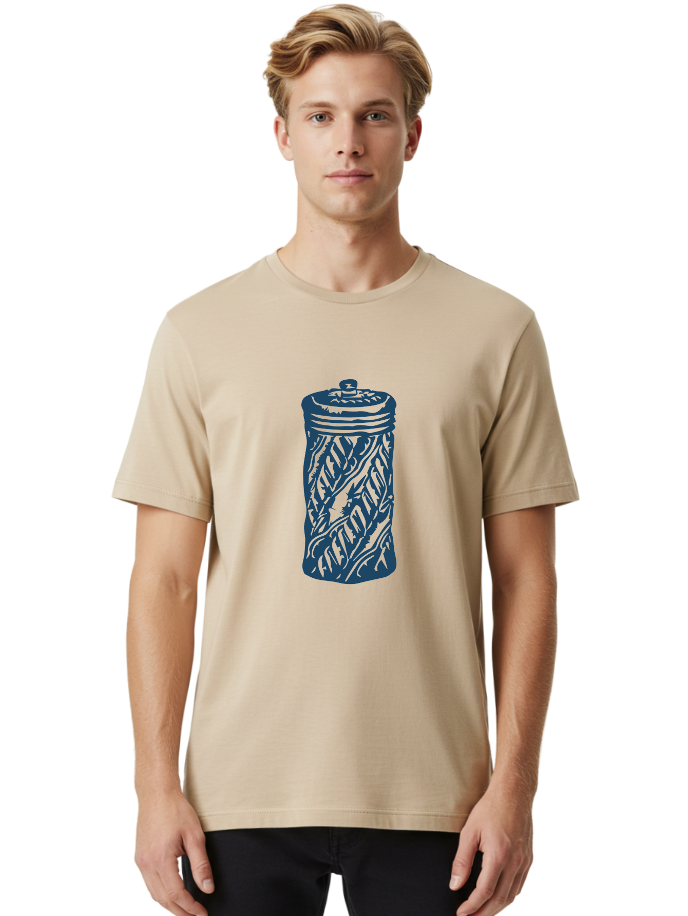 Old-Box Men'S Graphic Tee, 100% Cotton, Comfortable Casual Summer Wear, Machine Washable, Cookie Jar, Leaf Pattern, Kitchen Container, Tableware, Graphic Illustration, Abstract Leaf Design, Blue And Green Aae562