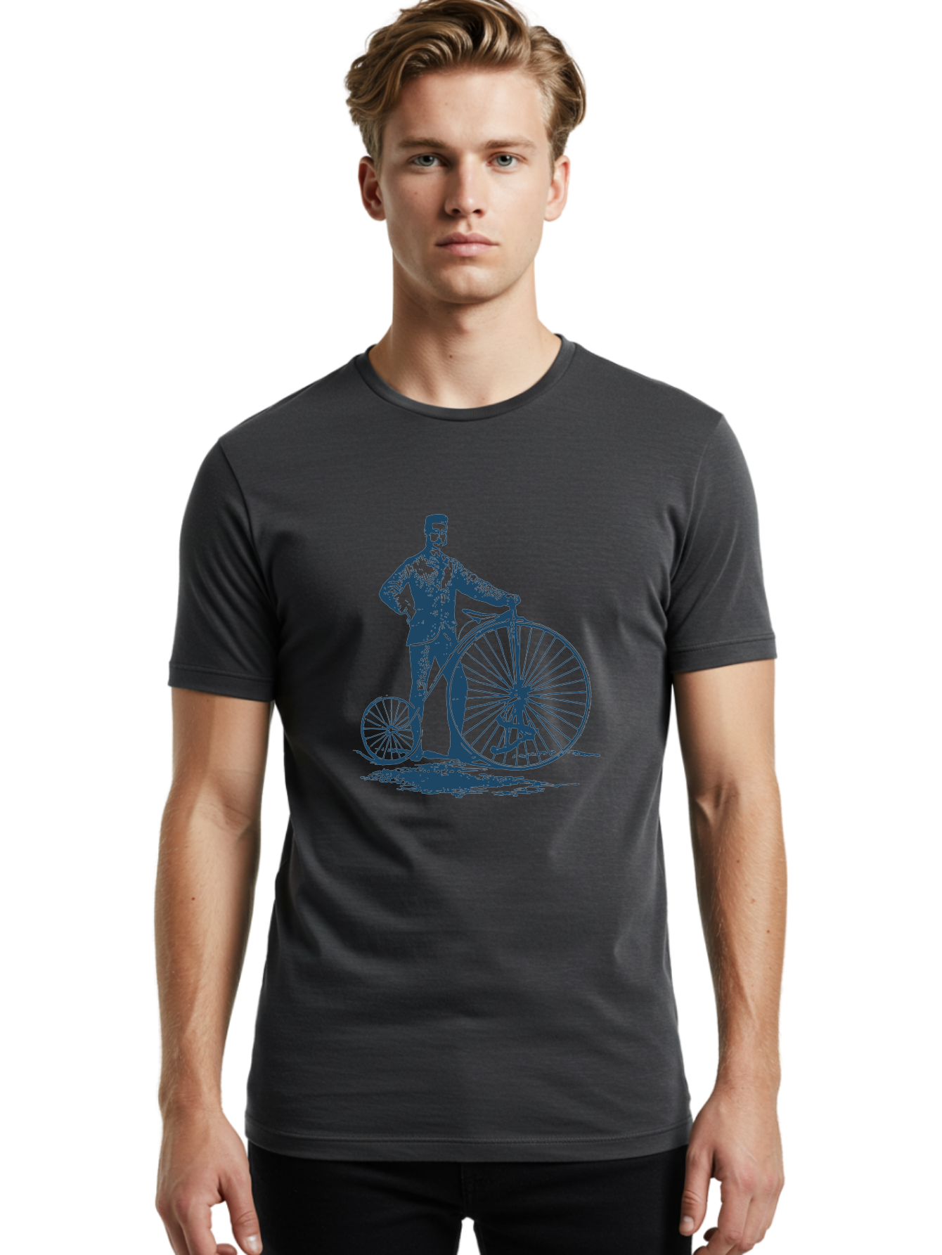 Men-With-Bike Men'S Graphic Tee, 100% Cotton, Comfortable Casual Summer Wear, Machine Washable, Vintage Bicycle, Penny Farthing Bike, Old-Fashioned Cycling, Antique Transportation, Historic Vehicle, Classic Design, Retro Style, Cycling History Aae563