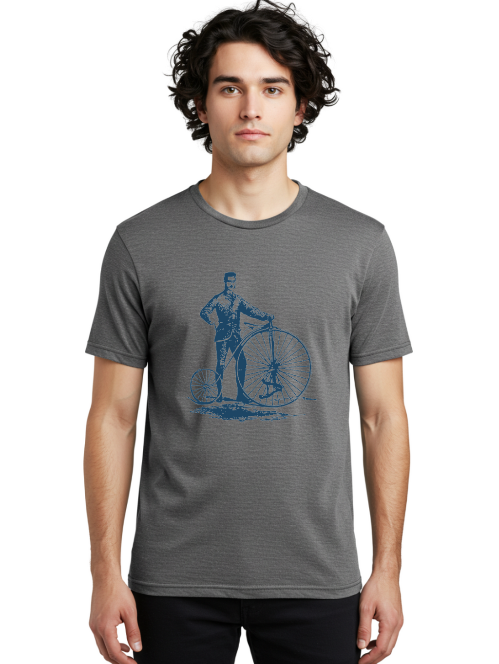 Men-With-Bike Men'S Graphic Tee, 100% Cotton, Comfortable Casual Summer Wear, Machine Washable, Vintage Bicycle, Penny Farthing Bike, Old-Fashioned Cycling, Antique Transportation, Historic Vehicle, Classic Design, Retro Style, Cycling History Aae563