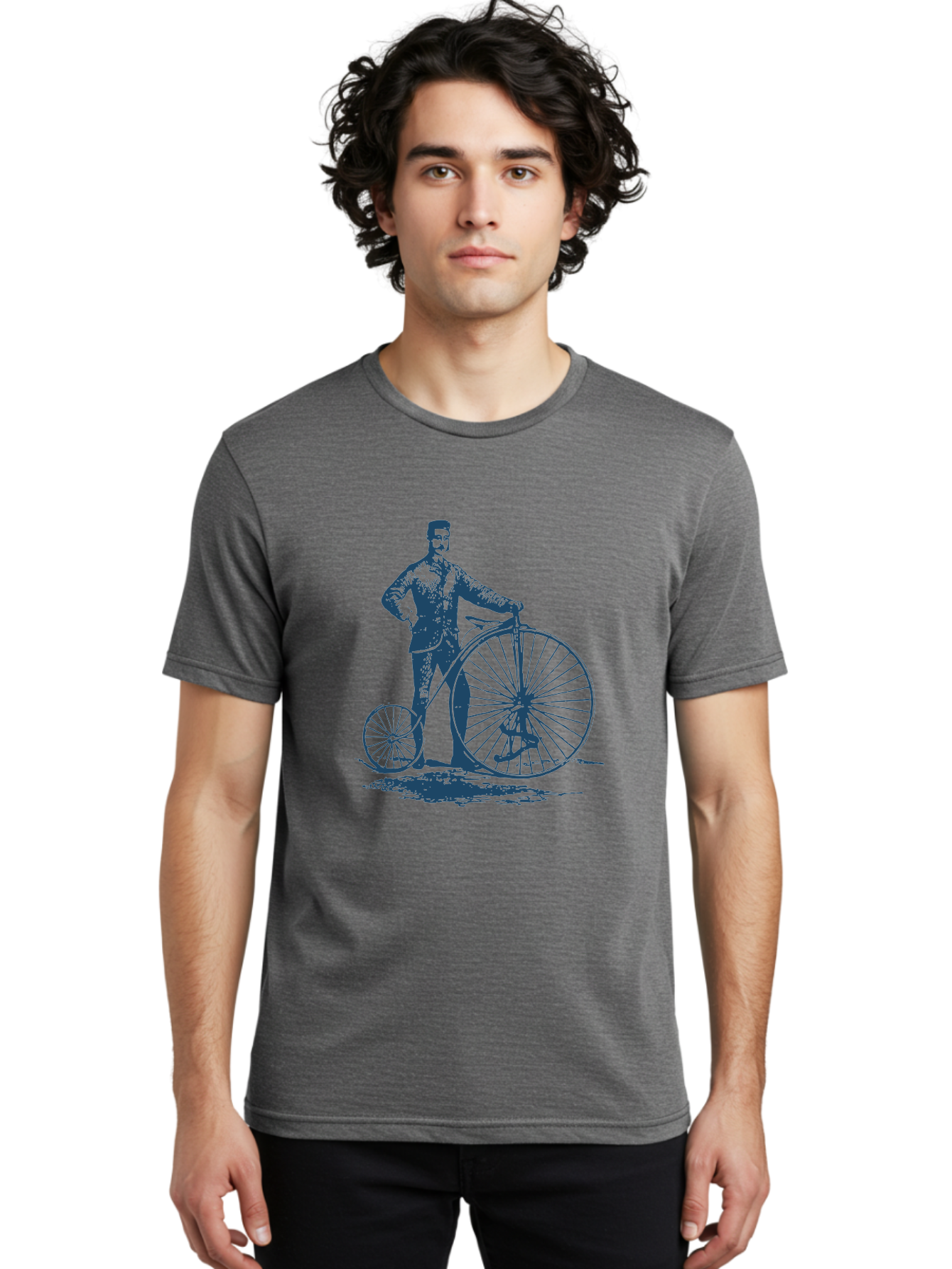 Men-With-Bike Men'S Graphic Tee, 100% Cotton, Comfortable Casual Summer Wear, Machine Washable, Vintage Bicycle, Penny Farthing Bike, Old-Fashioned Cycling, Antique Transportation, Historic Vehicle, Classic Design, Retro Style, Cycling History Aae563