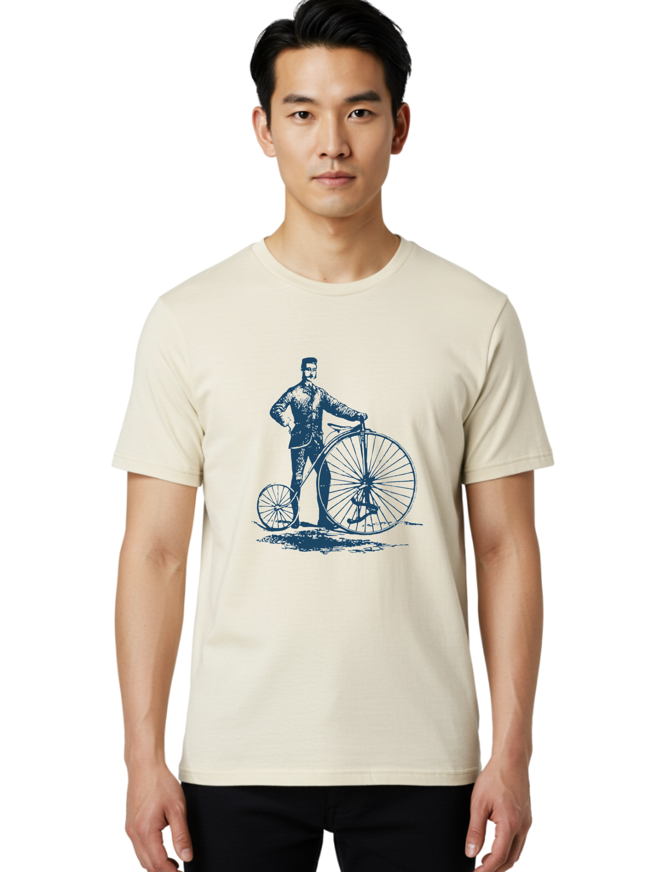 Men-With-Bike Men'S Graphic Tee, 100% Cotton, Comfortable Casual Summer Wear, Machine Washable, Vintage Bicycle, Penny Farthing Bike, Old-Fashioned Cycling, Antique Transportation, Historic Vehicle, Classic Design, Retro Style, Cycling History Aae563