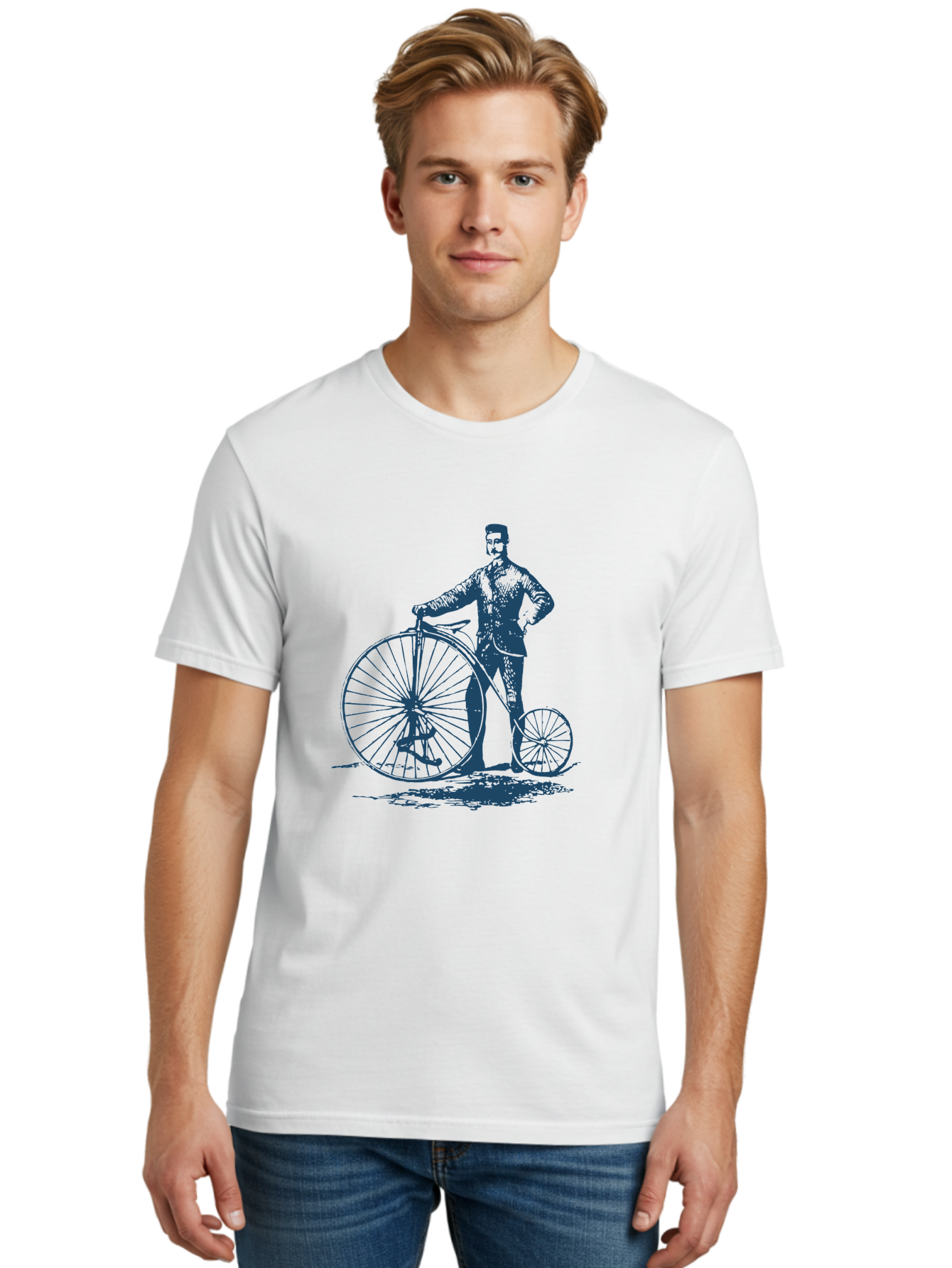 Old-Fashioned Gentleman And Bicycle 2 Men'S Graphic Tee, 100% Cotton, Comfortable Casual Summer Wear, Machine Washable, Vintage Bicycle, Penny-Farthing Bike, Antique Cycle, Classic Transport, Nostalgic Vehicle, Historical Bike, Retro Cycling Aae564