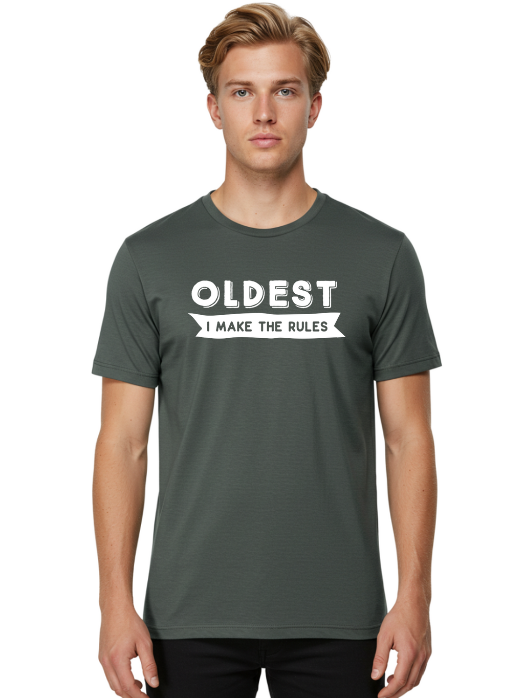 Oldest - I Make The Rules White Men'S Graphic Tee, 100% Cotton, Comfortable Casual Summer Wear, Machine Washable, Eldest Sibling, Family Dynamics, Sibling Rivalry, Rule Maker, Leadership, Bold Typography, Sibling Pride, Confidence Boost Aae565