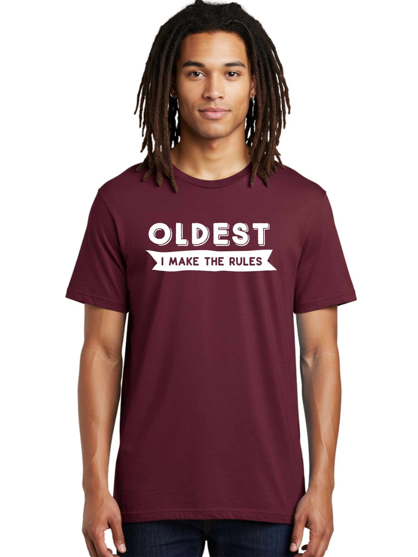 Oldest - I Make The Rules White Men'S Graphic Tee, 100% Cotton, Comfortable Casual Summer Wear, Machine Washable, Eldest Sibling, Family Dynamics, Sibling Rivalry, Rule Maker, Leadership, Bold Typography, Sibling Pride, Confidence Boost Aae565