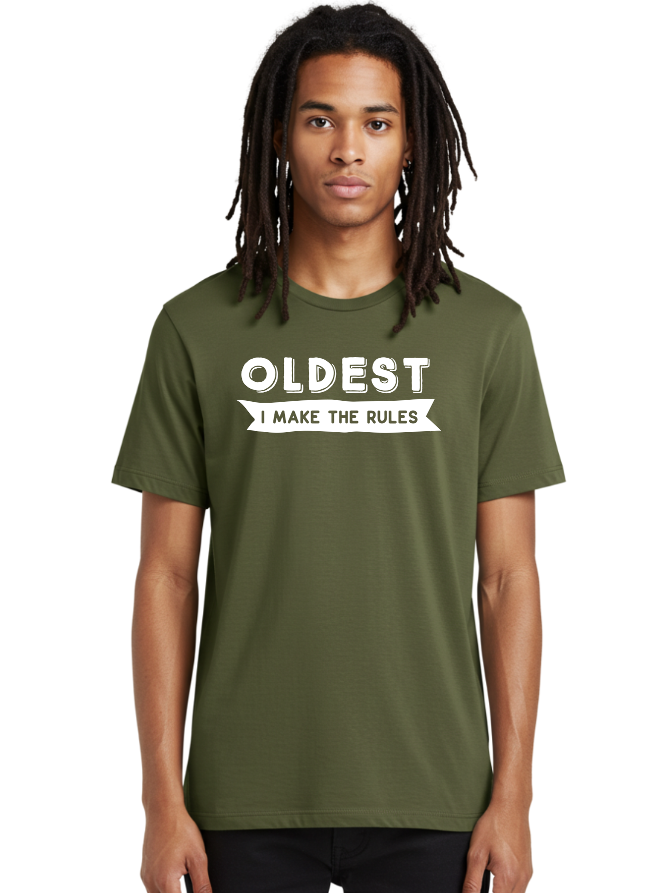 Oldest - I Make The Rules White Men'S Graphic Tee, 100% Cotton, Comfortable Casual Summer Wear, Machine Washable, Eldest Sibling, Family Dynamics, Sibling Rivalry, Rule Maker, Leadership, Bold Typography, Sibling Pride, Confidence Boost Aae565