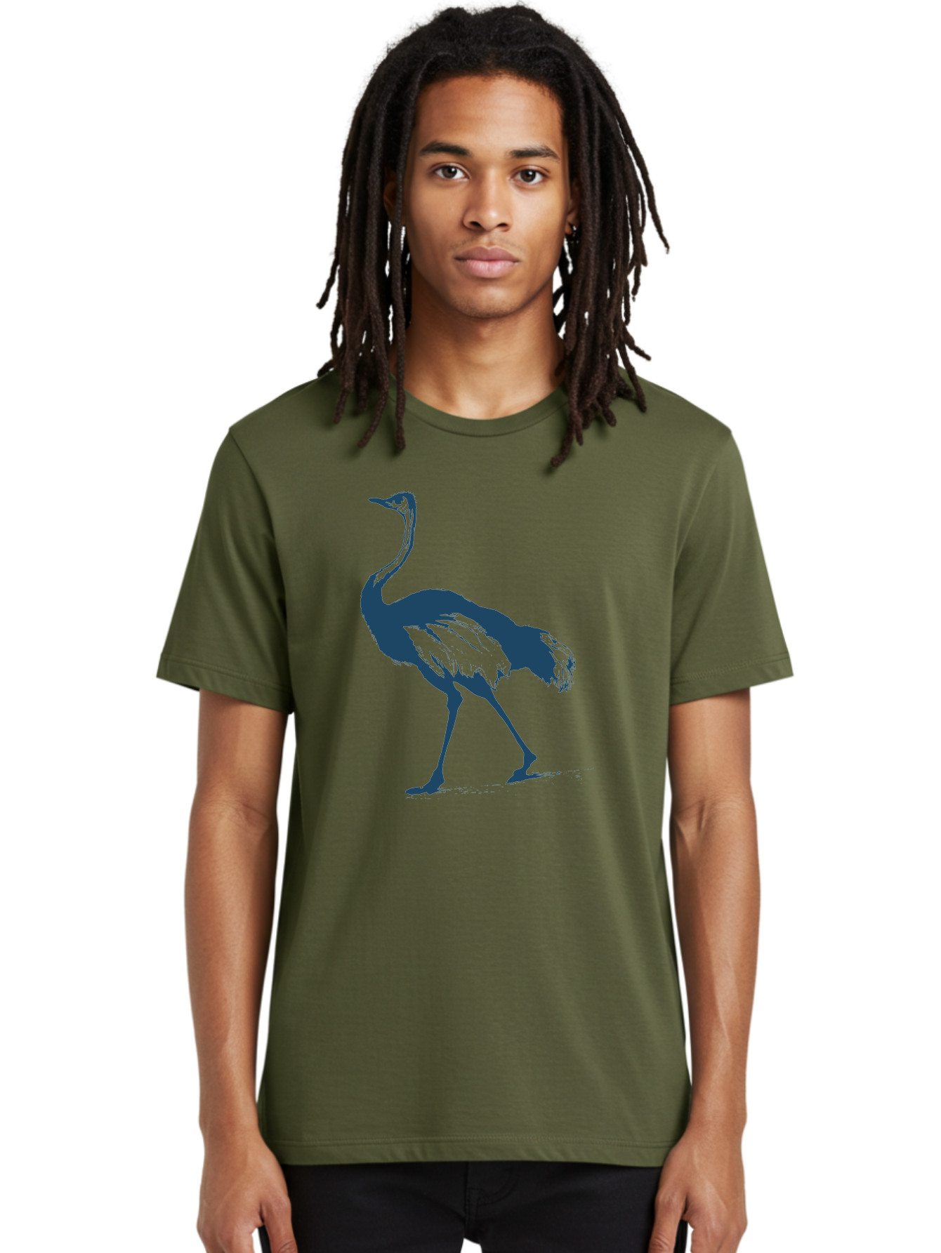 Ostrich Wildlife Men'S Graphic Tee, 100% Cotton, Comfortable Casual Summer Wear, Machine Washable, Ostrich Silhouette, Large Bird, Long Neck, Walking Pose, Dark Blue Illustration, Wildlife, Birdwatching, Nature Lover, Animal Art, Aae570
