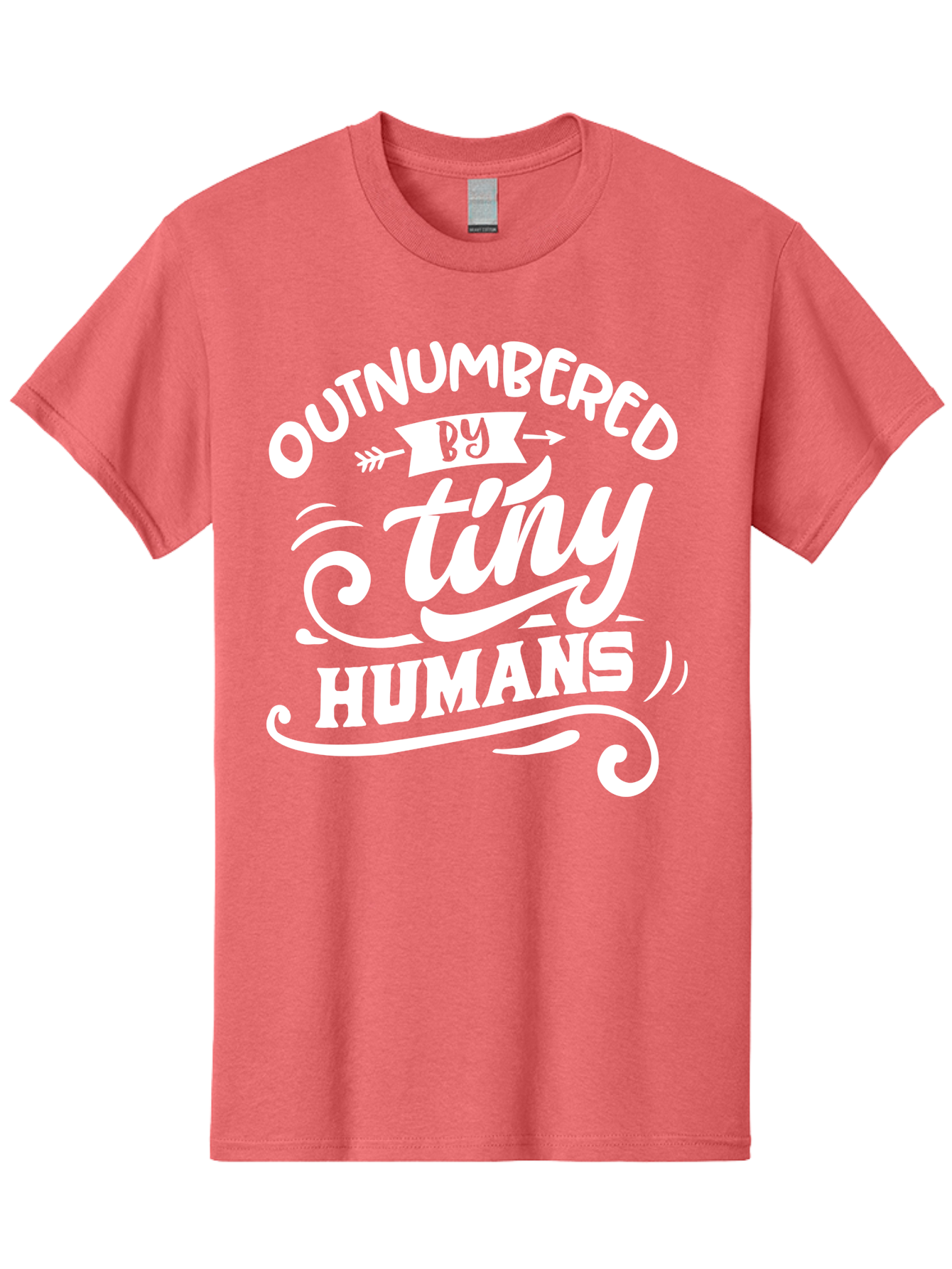 Outnumbered By Tiny Humans White Men'S Graphic Tee, 100% Cotton, Comfortable Casual Summer Wear, Machine Washable, Outnumbered By Tiny Humans, Typography, Quote, Inspirational, Parenting Quote, Fun Design, Whimsical Typography, Cute Phrases, Aae571