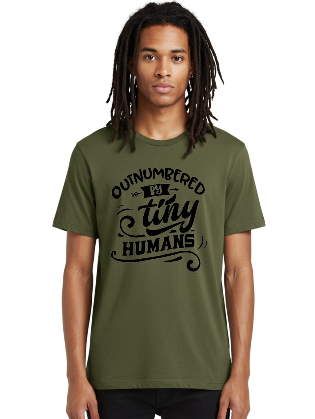 Outnumbered By Tiny Humans Men'S Graphic Tee, 100% Cotton, Comfortable Casual Summer Wear, Machine Washable, Inspirational Quote, Cute Design, Positive Message, Funny Typography, Motivational Words, Creative Expression, Quirky Art Aae572