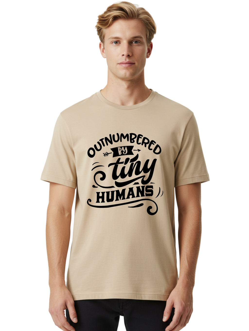 Outnumbered By Tiny Humans Men'S Graphic Tee, 100% Cotton, Comfortable Casual Summer Wear, Machine Washable, Inspirational Quote, Cute Design, Positive Message, Funny Typography, Motivational Words, Creative Expression, Quirky Art Aae572