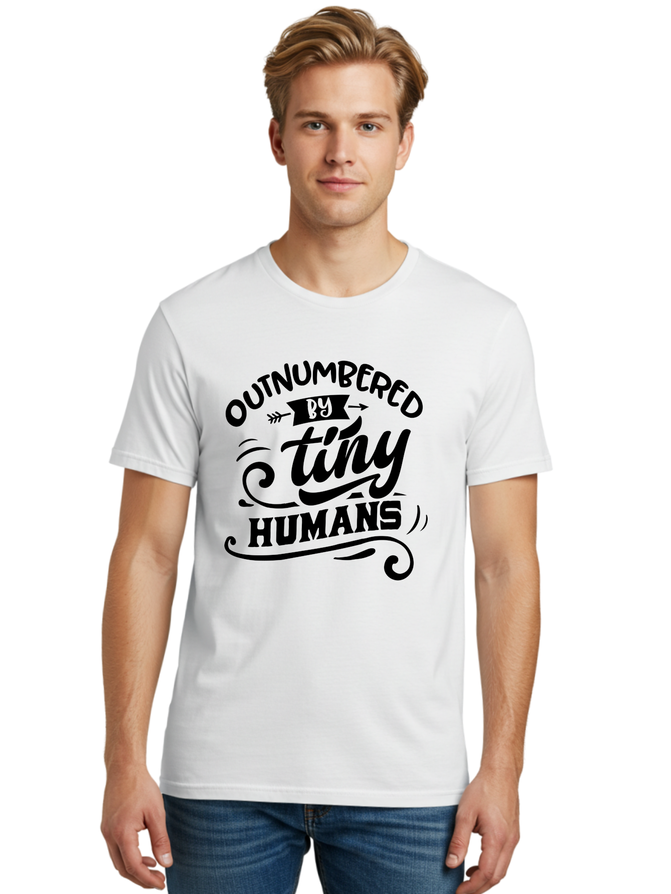 Outnumbered By Tiny Humans Men'S Graphic Tee, 100% Cotton, Comfortable Casual Summer Wear, Machine Washable, Inspirational Quote, Cute Design, Positive Message, Funny Typography, Motivational Words, Creative Expression, Quirky Art Aae572