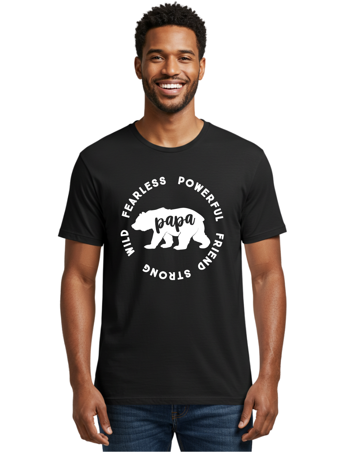 Papa Bear White Men'S Graphic Tee, 100% Cotton, Comfortable Casual Summer Wear, Machine Washable, Bear Silhouette, Papa Bear, Fearless, Powerful, Friendly Bear, Wild And Strong, Father'S Day Gift, Motivational Quote, Bear Design, Aae574