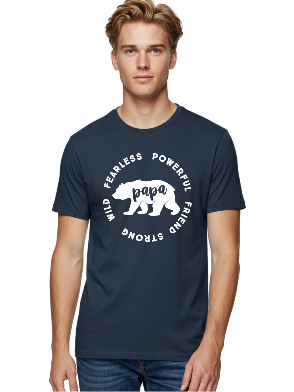 Papa Bear White Men'S Graphic Tee, 100% Cotton, Comfortable Casual Summer Wear, Machine Washable, Bear Silhouette, Papa Bear, Fearless, Powerful, Friendly Bear, Wild And Strong, Father'S Day Gift, Motivational Quote, Bear Design, Aae574
