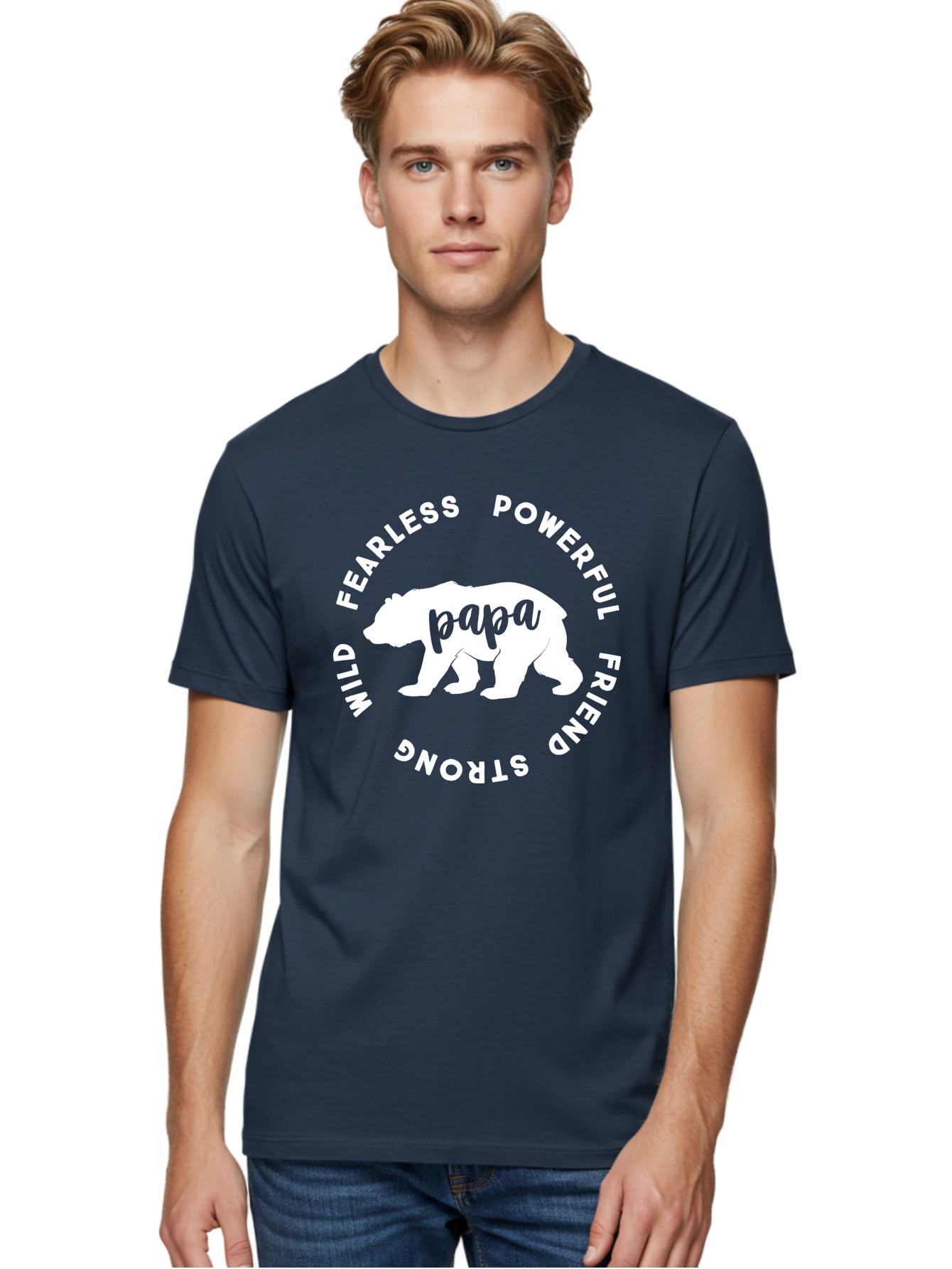 Papa Bear White Men'S Graphic Tee, 100% Cotton, Comfortable Casual Summer Wear, Machine Washable, Bear Silhouette, Papa Bear, Fearless, Powerful, Friendly Bear, Wild And Strong, Father'S Day Gift, Motivational Quote, Bear Design, Aae574