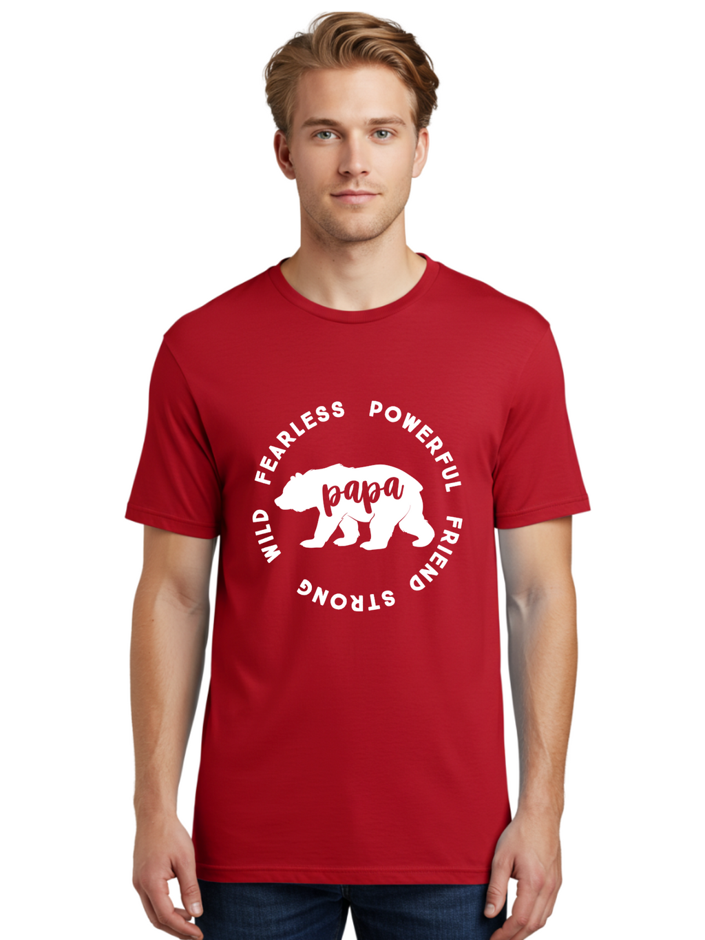 Papa Bear White Men'S Graphic Tee, 100% Cotton, Comfortable Casual Summer Wear, Machine Washable, Bear Silhouette, Papa Bear, Fearless, Powerful, Friendly Bear, Wild And Strong, Father'S Day Gift, Motivational Quote, Bear Design, Aae574