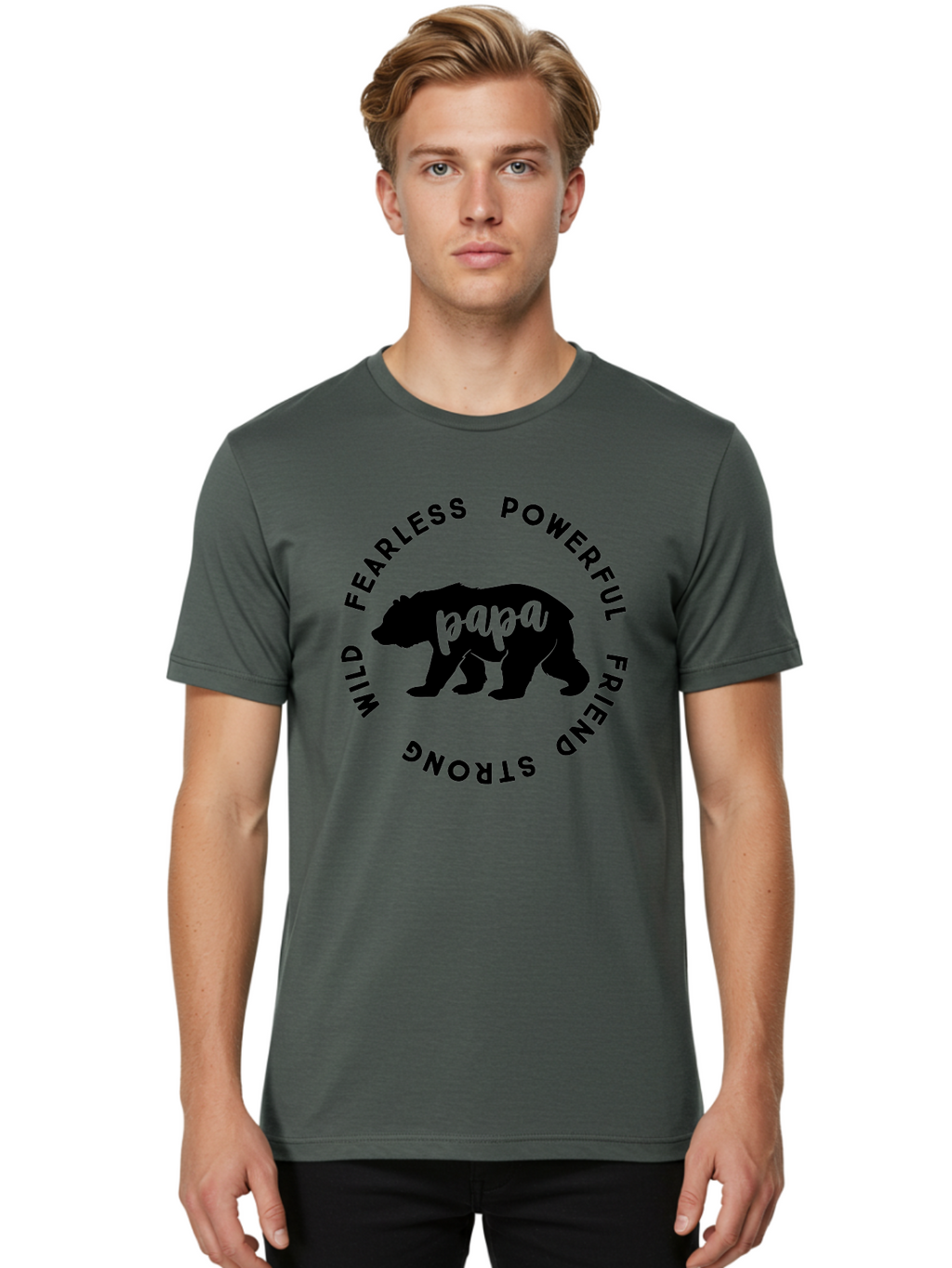 Papa Bear Men'S Graphic Tee, 100% Cotton, Comfortable Casual Summer Wear, Machine Washable, Bear Silhouette, Papa Bear, Wild Bear, Powerful Bear, Fearless Bear, Strong Friend, Fatherly Love, Bear Graphics, Personalized Gift, Father'S Day Ideas Aae575