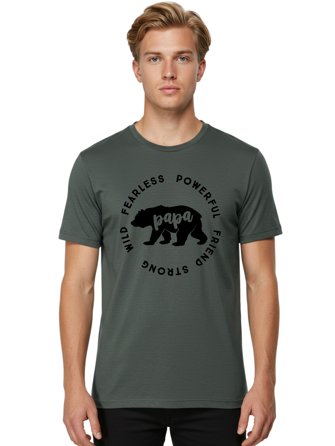 Papa Bear Men'S Graphic Tee, 100% Cotton, Comfortable Casual Summer Wear, Machine Washable, Bear Silhouette, Papa Bear, Wild Bear, Powerful Bear, Fearless Bear, Strong Friend, Fatherly Love, Bear Graphics, Personalized Gift, Father'S Day Ideas Aae575