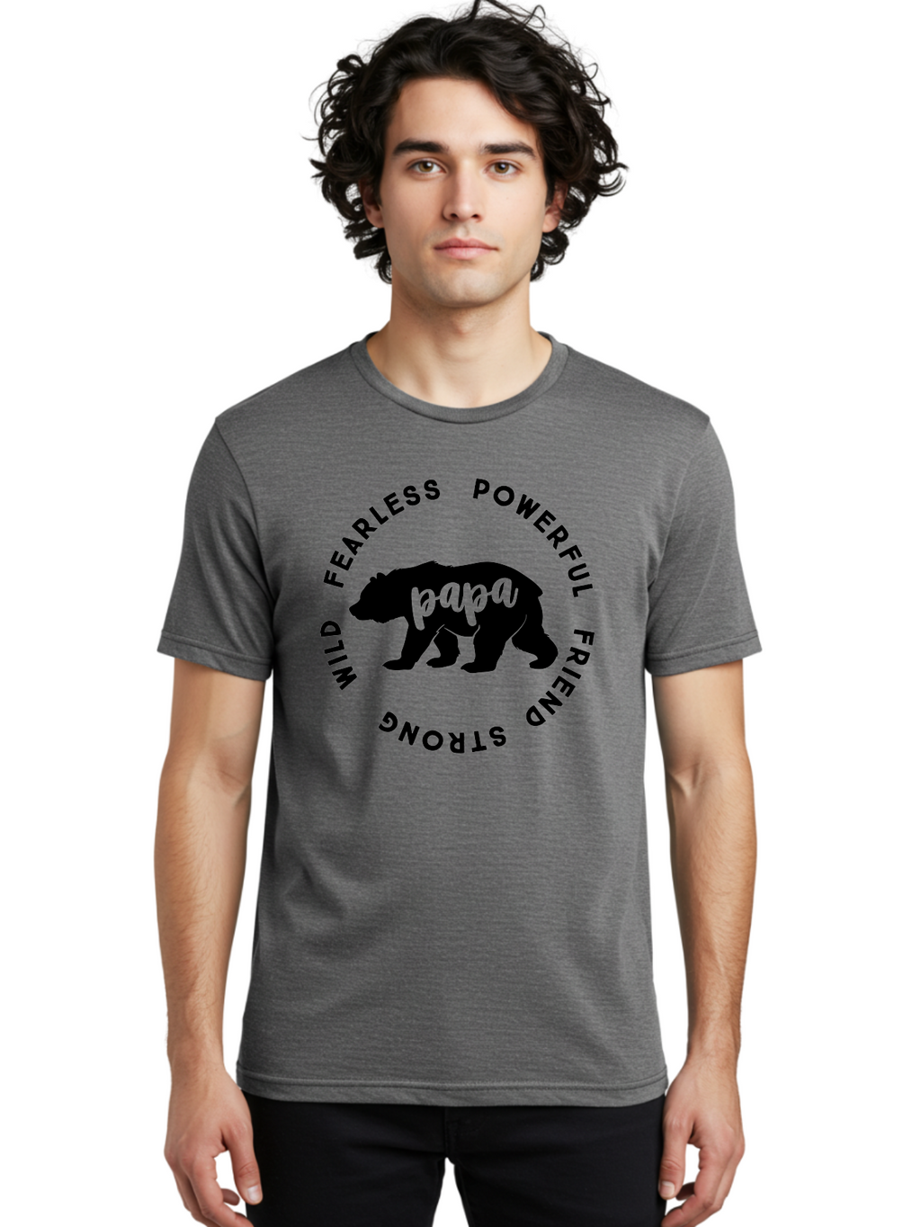 Papa Bear Men'S Graphic Tee, 100% Cotton, Comfortable Casual Summer Wear, Machine Washable, Bear Silhouette, Papa Bear, Wild Bear, Powerful Bear, Fearless Bear, Strong Friend, Fatherly Love, Bear Graphics, Personalized Gift, Father'S Day Ideas Aae575