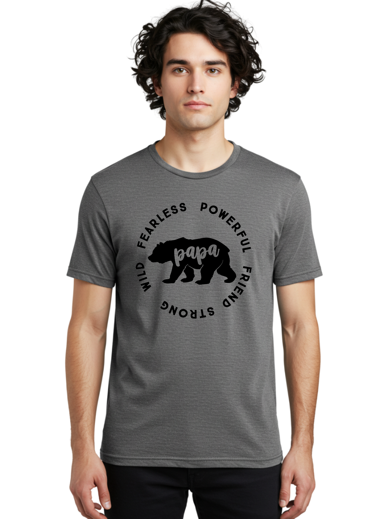 Papa Bear Men'S Graphic Tee, 100% Cotton, Comfortable Casual Summer Wear, Machine Washable, Bear Silhouette, Papa Bear, Wild Bear, Powerful Bear, Fearless Bear, Strong Friend, Fatherly Love, Bear Graphics, Personalized Gift, Father'S Day Ideas Aae575
